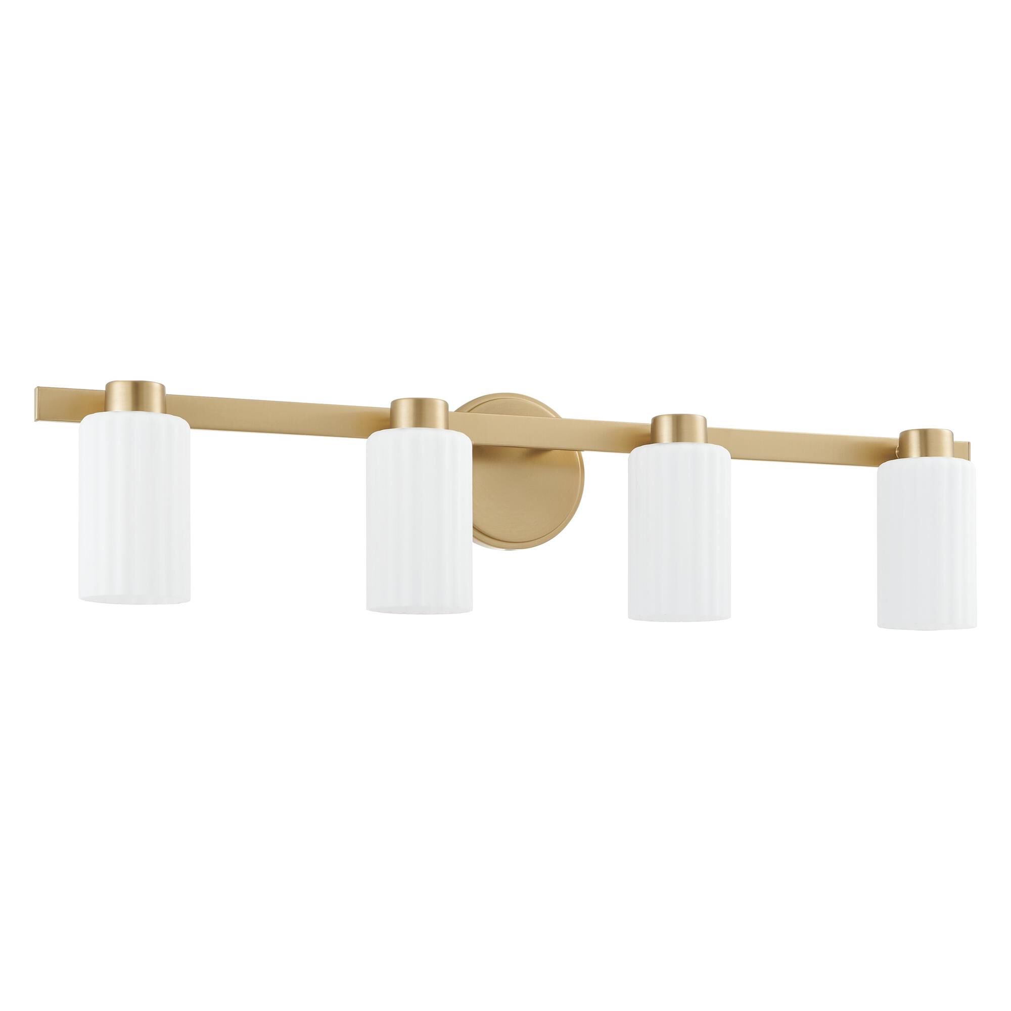 Shown in Champagne Gold finish and Etched Opal Ribbed glass