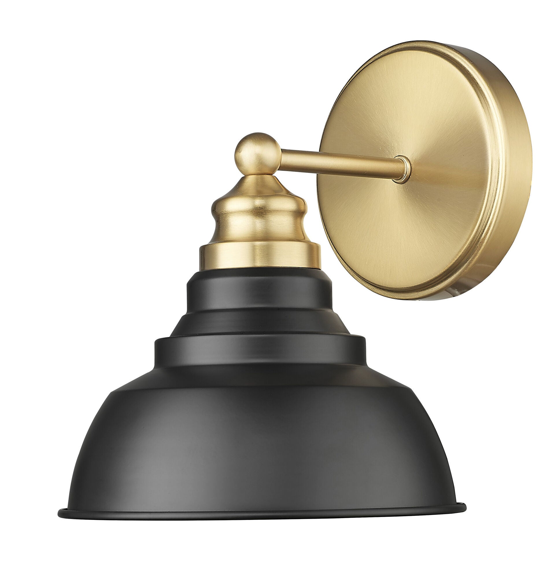 Shown in Matte Black And Brass finish and Black Metal shade