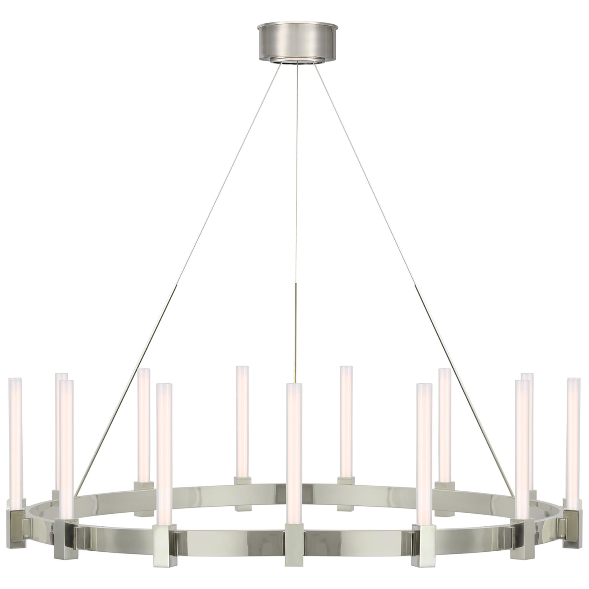 Shown in Polished Nickel finish and White glass