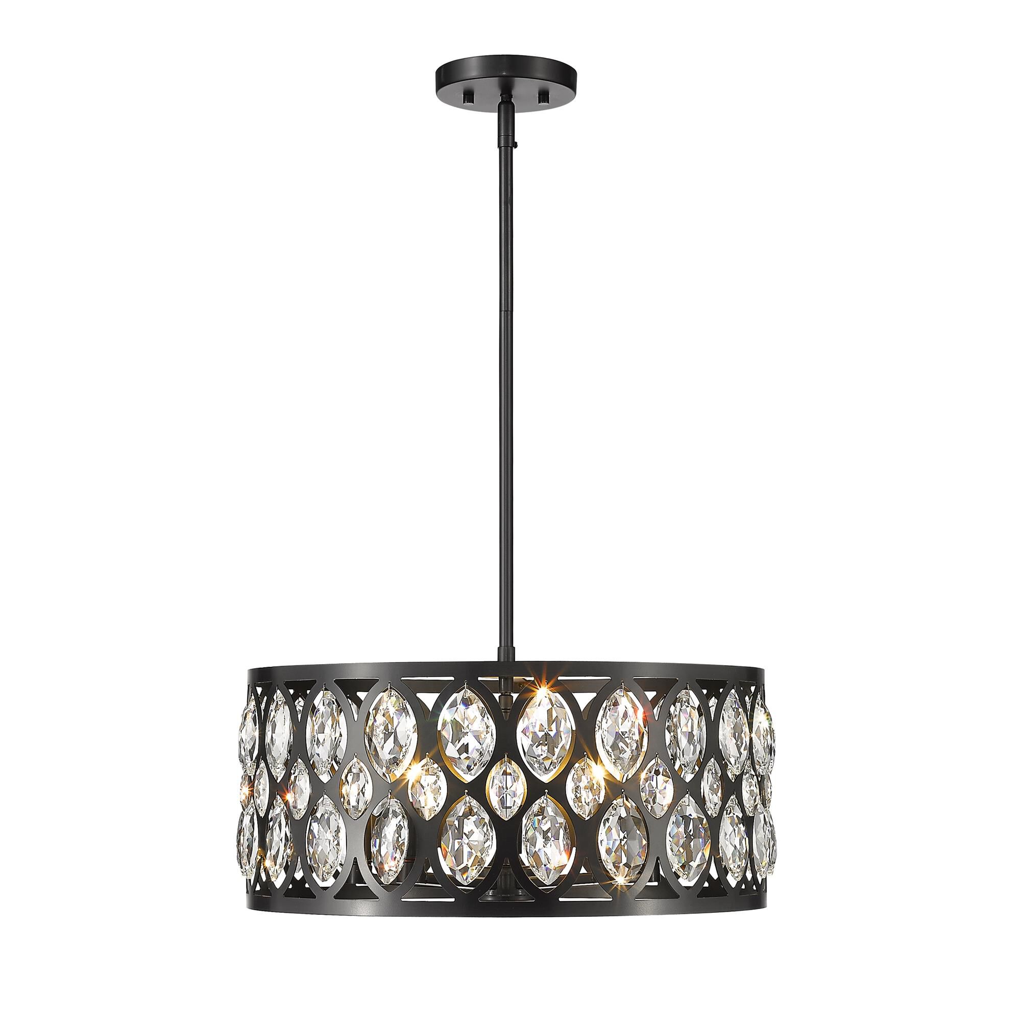Shown in Matte Black finish and Steel + K9 Crystal glass and Steel + K9 Crystal shade