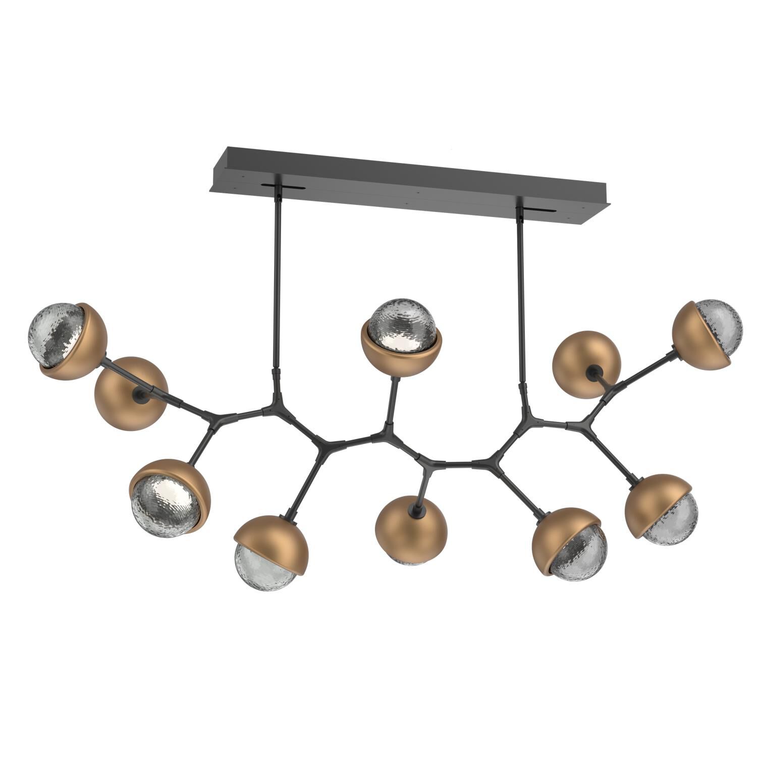 Shown in Matte Black finish and Smoke glass and Novel Brass accent