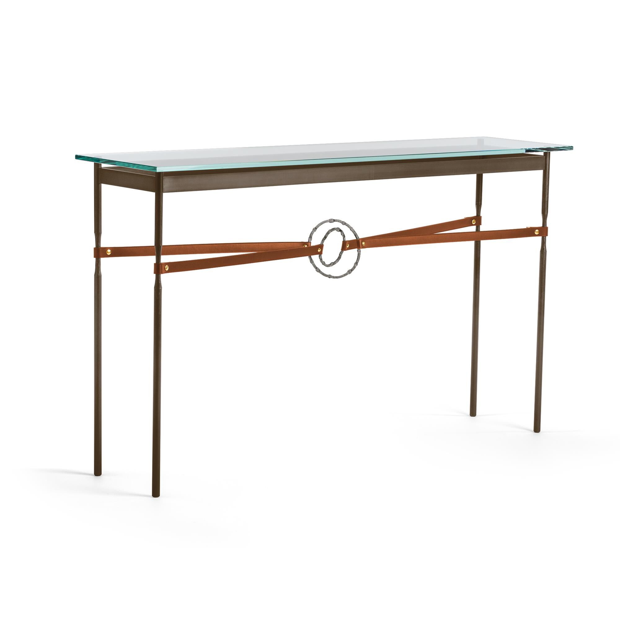 Shown in Bronze finish and Natural Iron with Leather Chestnut  accent