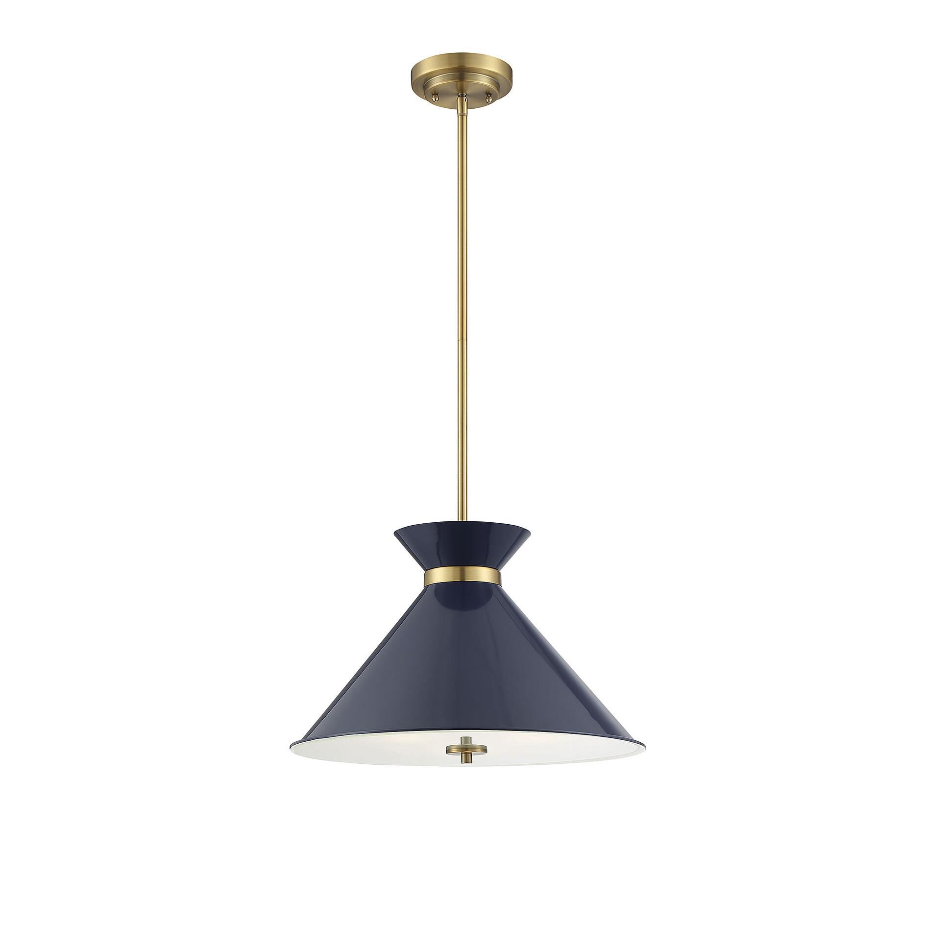 Shown in Navy Blue With Brass Accents finish and Clear Diffuser glass and Blue shade