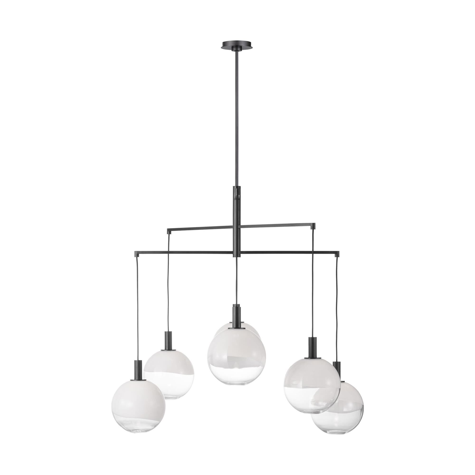 Shown in Aged Iron finish and Milk and Clear Mix glass