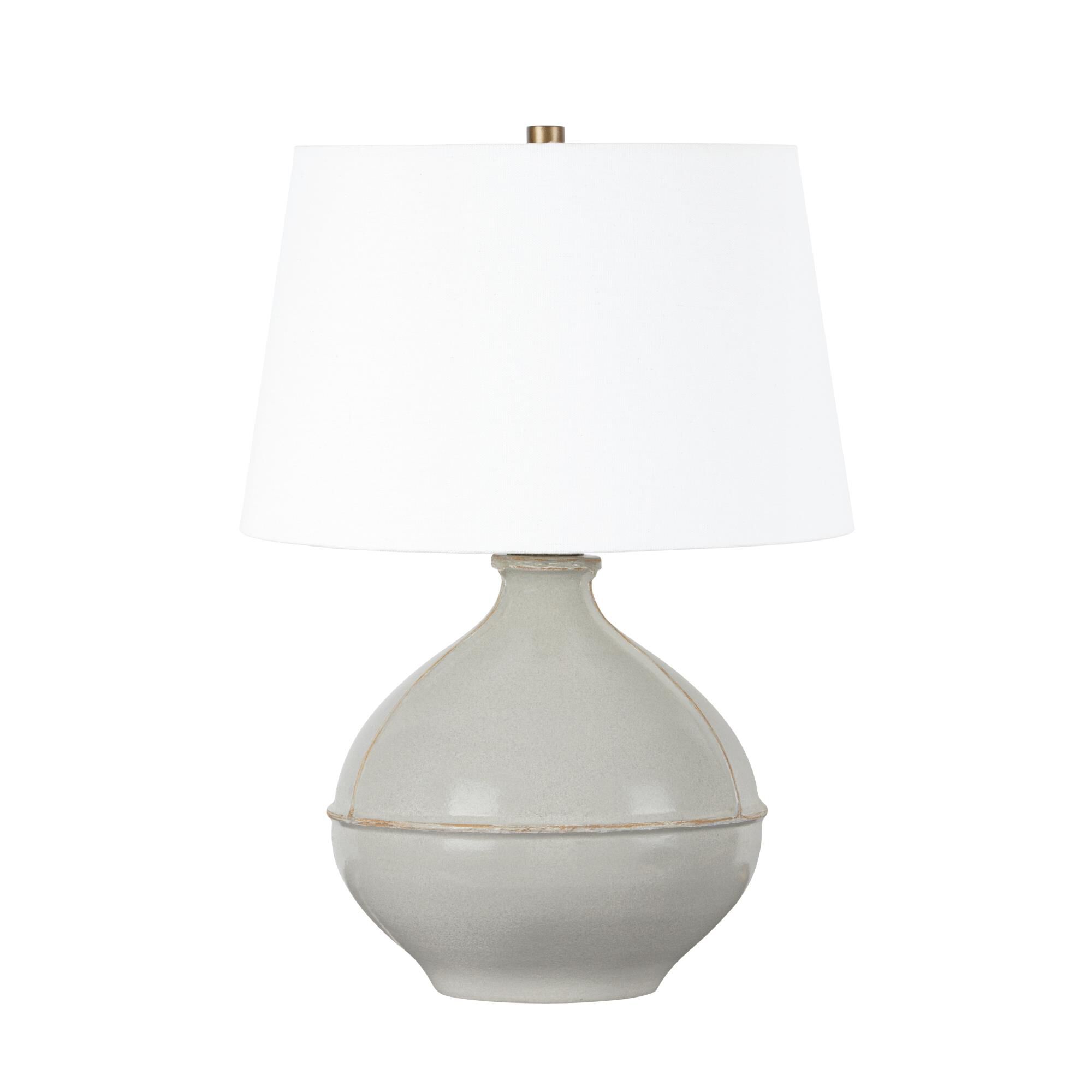 Shown in Patina Brass finish and Off White Linen shade