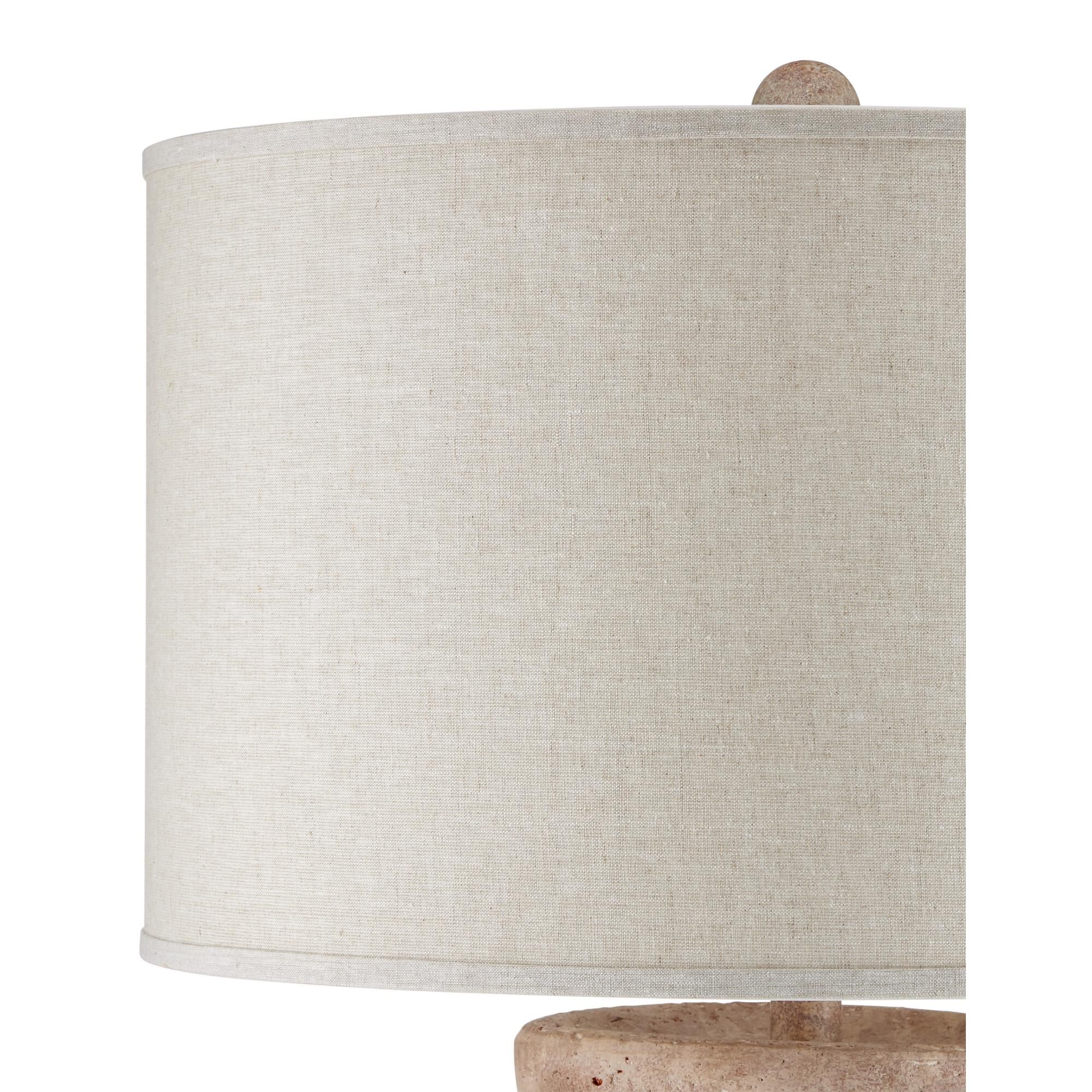Shown in Brownish Gray finish and Tan Linen shade