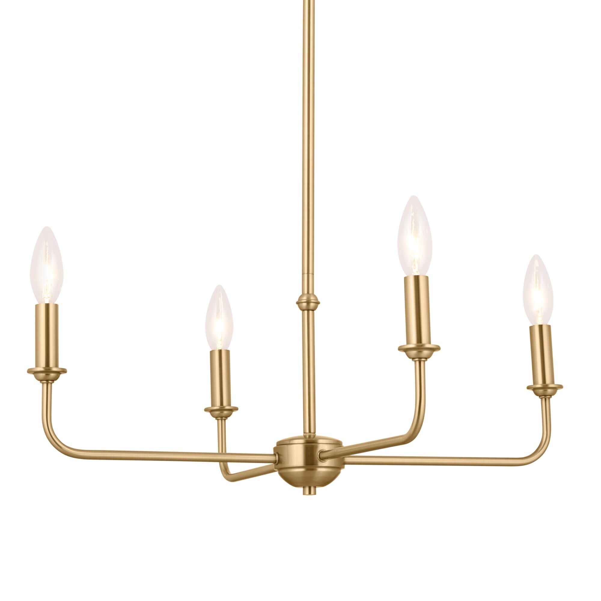 Shown in Brushed Natural Brass finish and Fabric and Bell shade