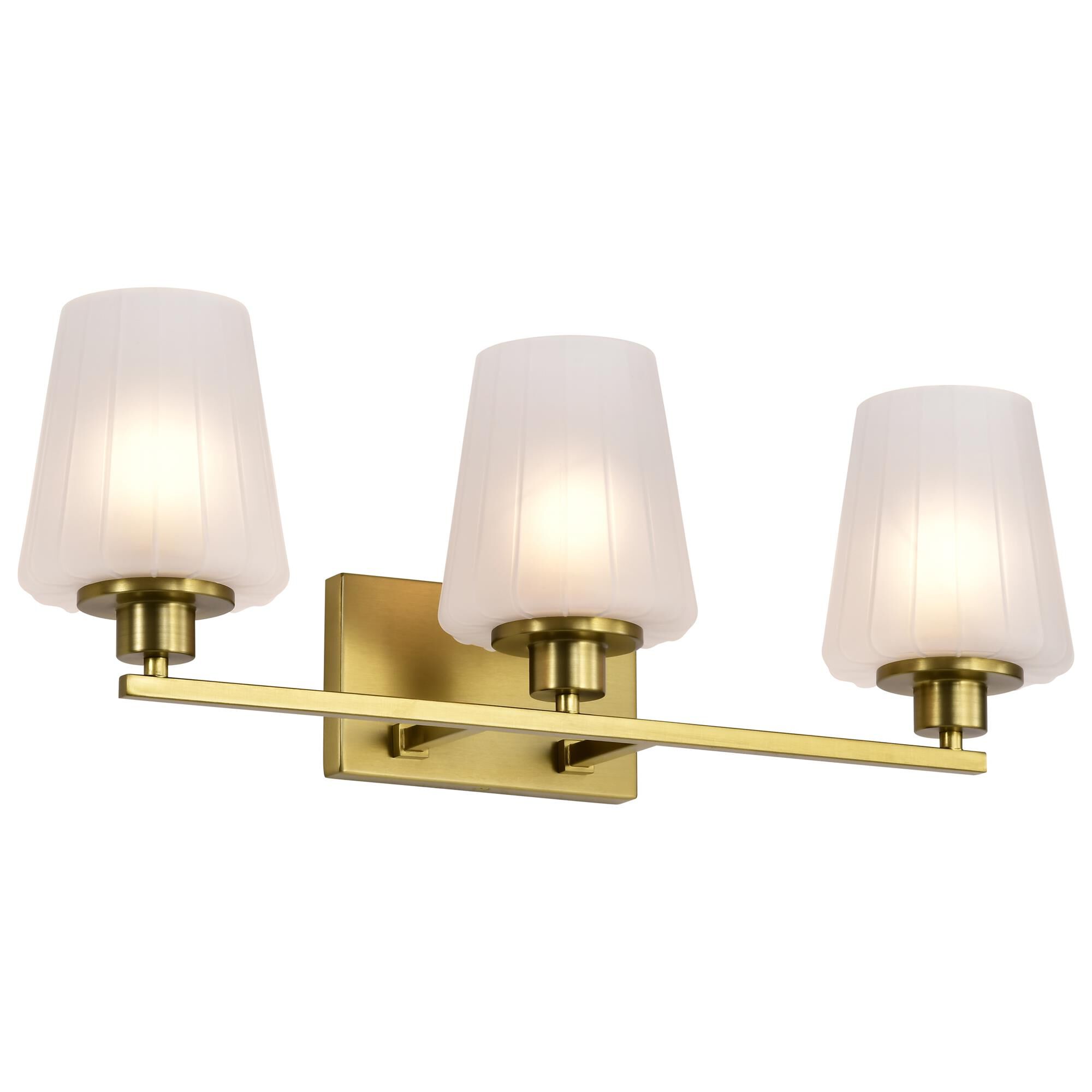 Shown in Vintage Brass finish and Etched White glass