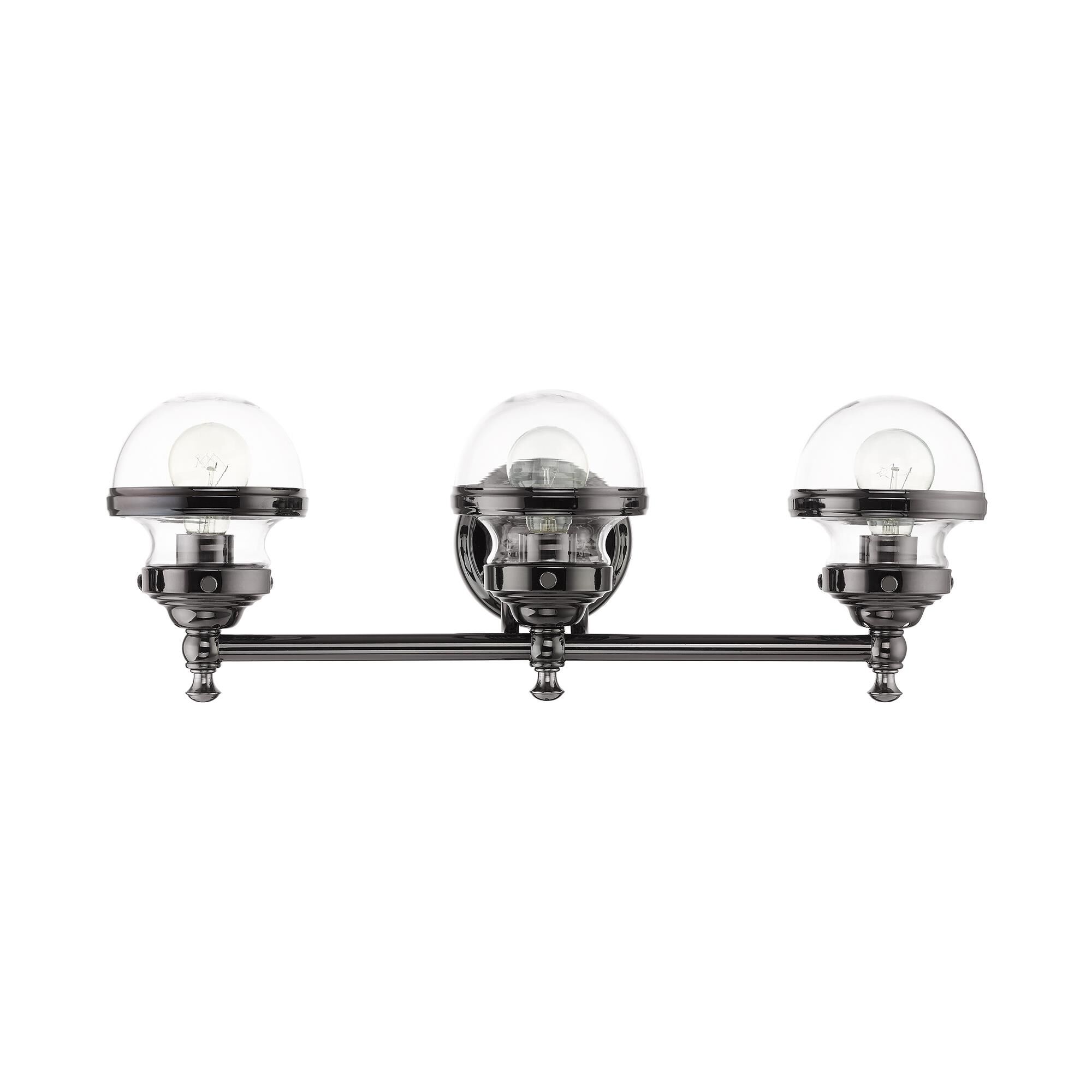 Shown in Polished Black Chrome finish and Hand Blown Clear glass and Hand Blown Clear Glass shade