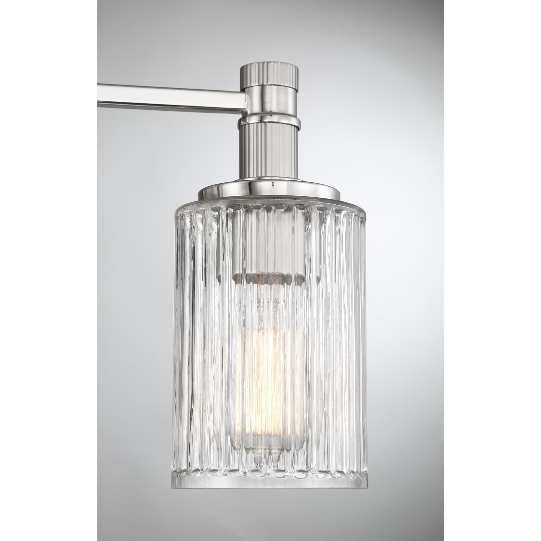 Shown in Silver And Polished Nickel finish and Ribbed glass