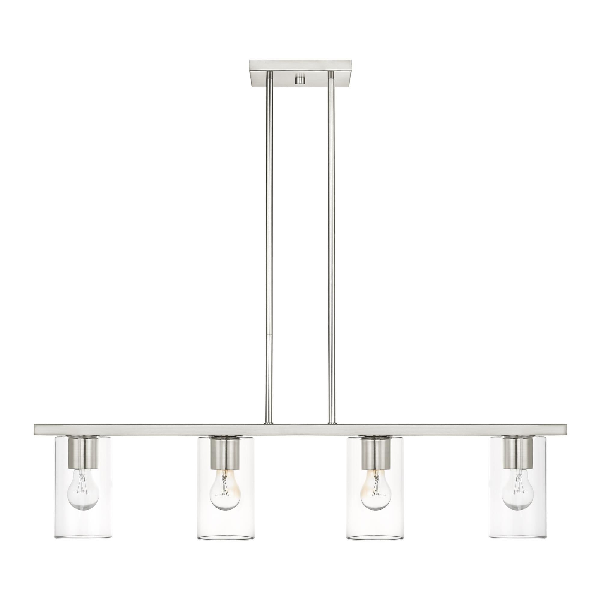 Shown in Brushed Nickel finish and Clear glass and Clear Glass shade