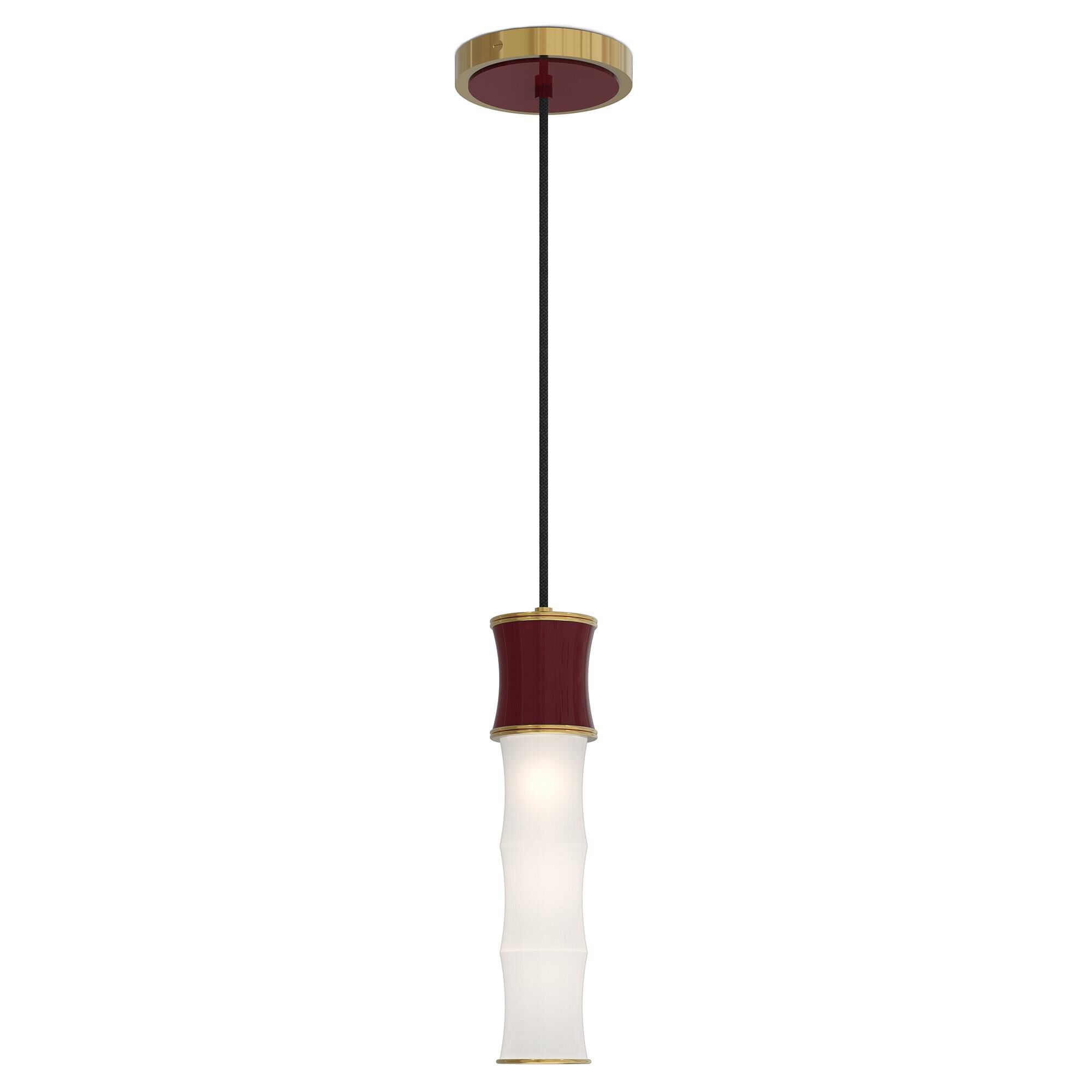 Shown in Sugar Plum finish and White Frosted glass and Modern Brass accent