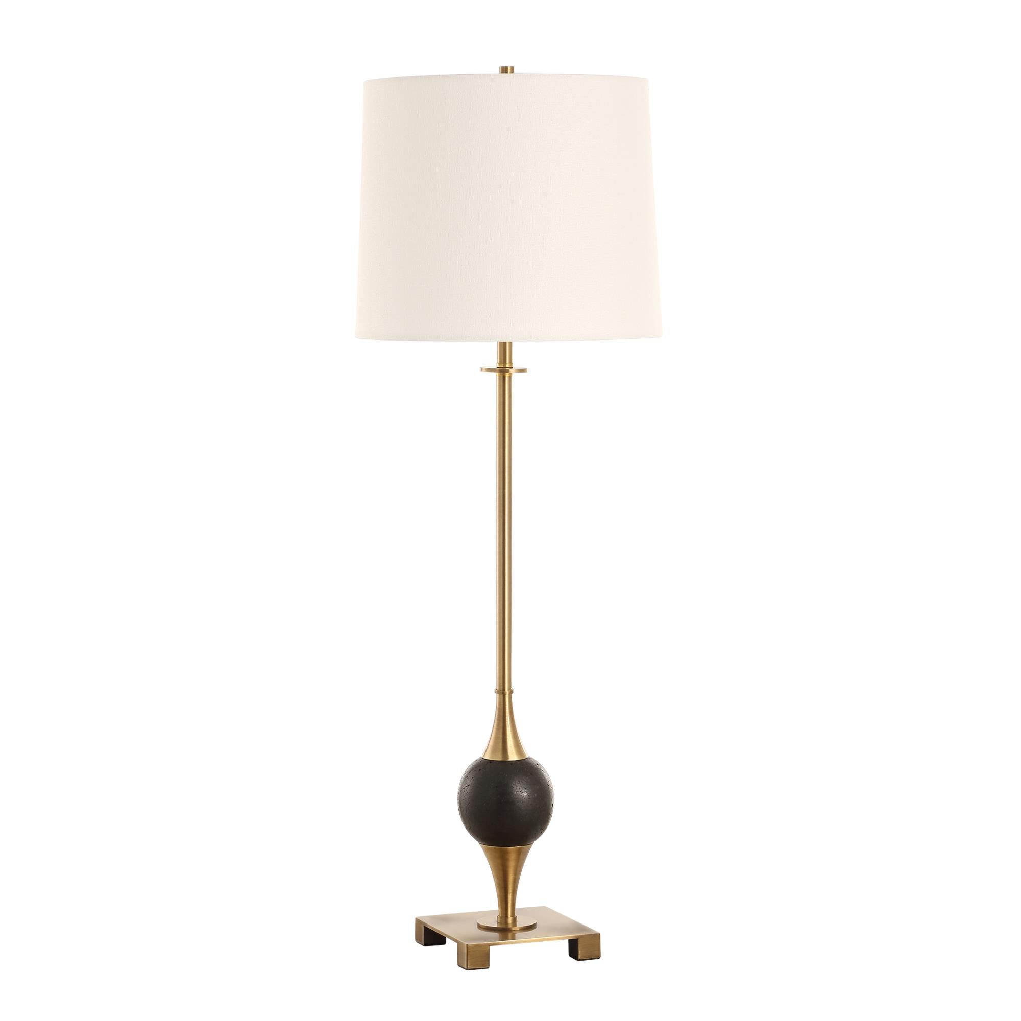 Shown in Black and Brass finish and Bell Drum Hardback shade