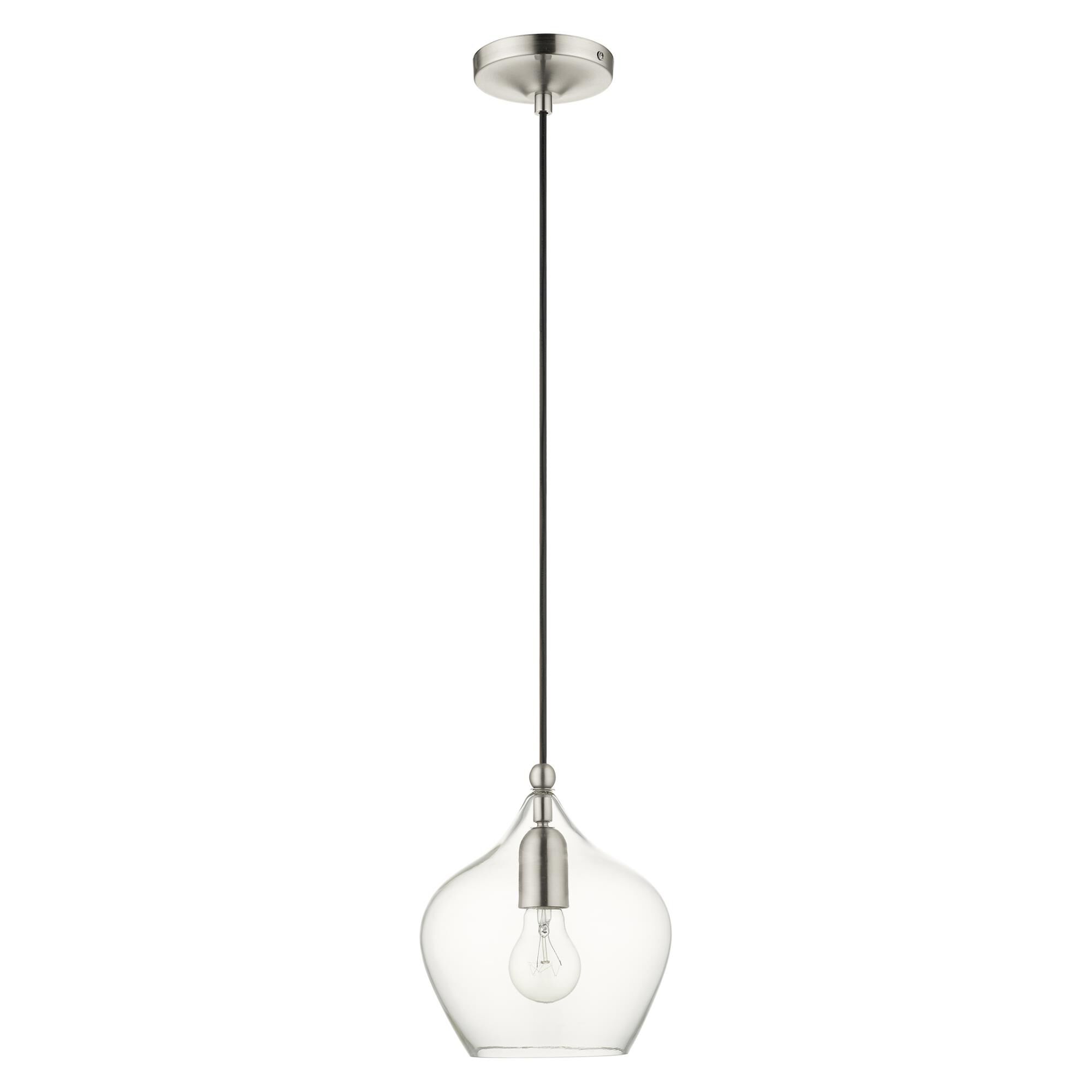 Shown in Brushed Nickel finish and Clear glass and Clear Glass shade