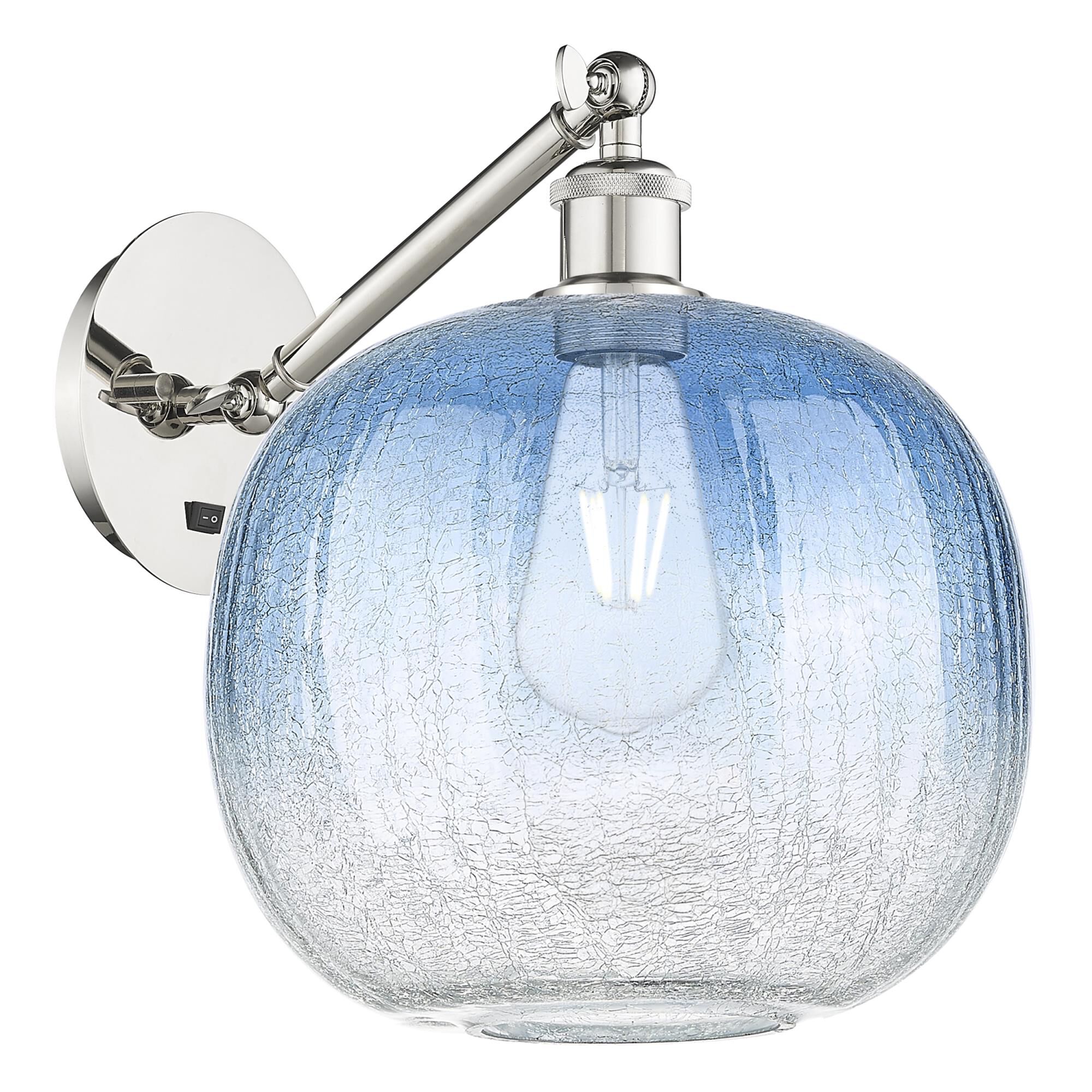 Shown in Polished Nickel finish and Sapphire Blue glass