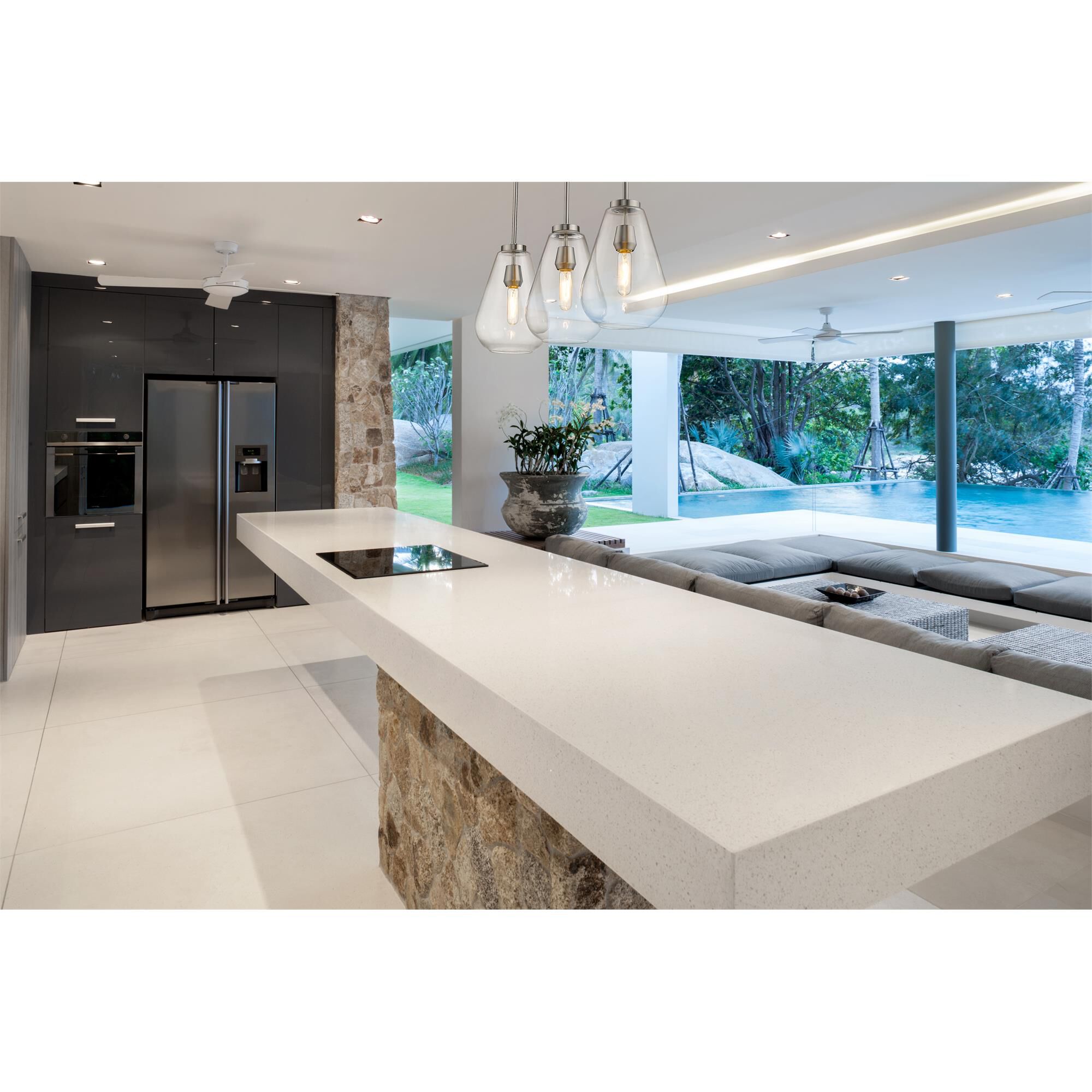 Shown in Brushed Nickel finish and Glass shade