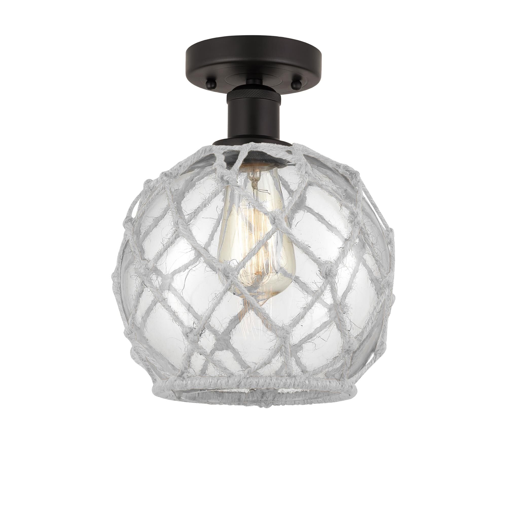 Shown in Oil Rubbed Bronze, Clear Glass With White Rope finish and Clear glass and Clear Glass With White Rope Glass And Rope shade