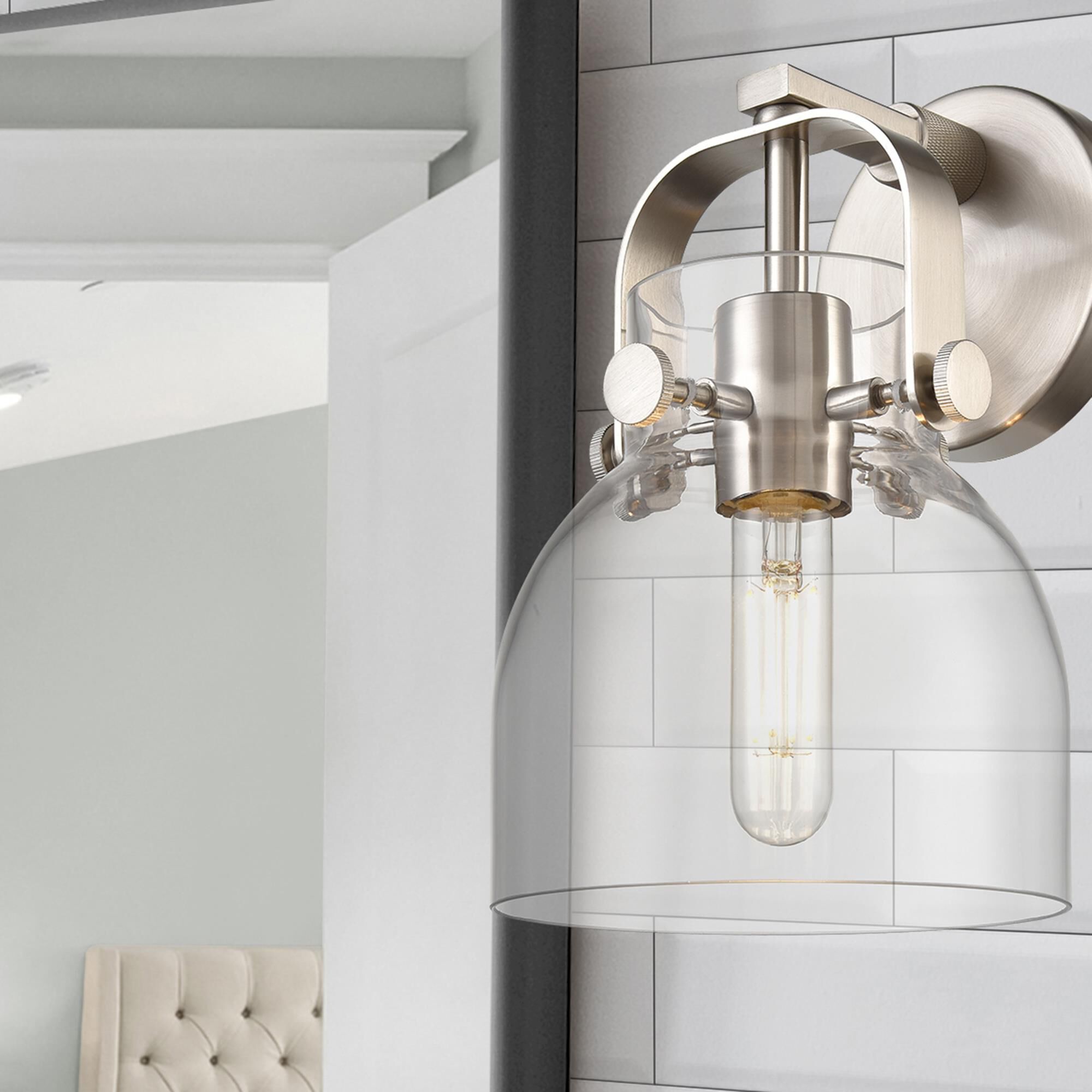 Shown in Satin Nickel finish and Clear glass