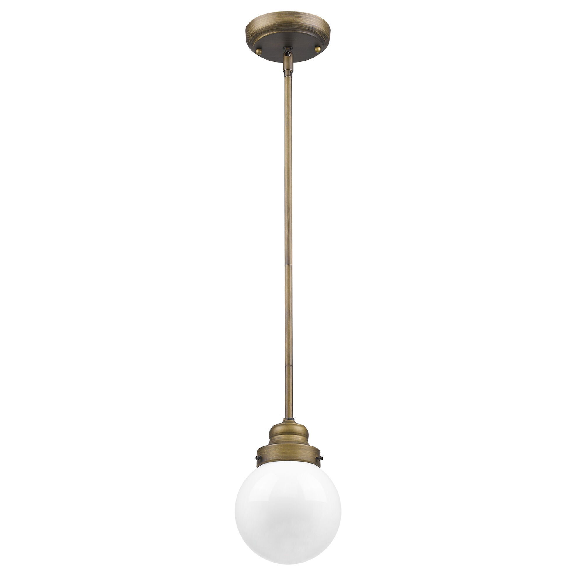 Shown in Raw Brass finish and Opal glass and Opal, Glass Globes shade