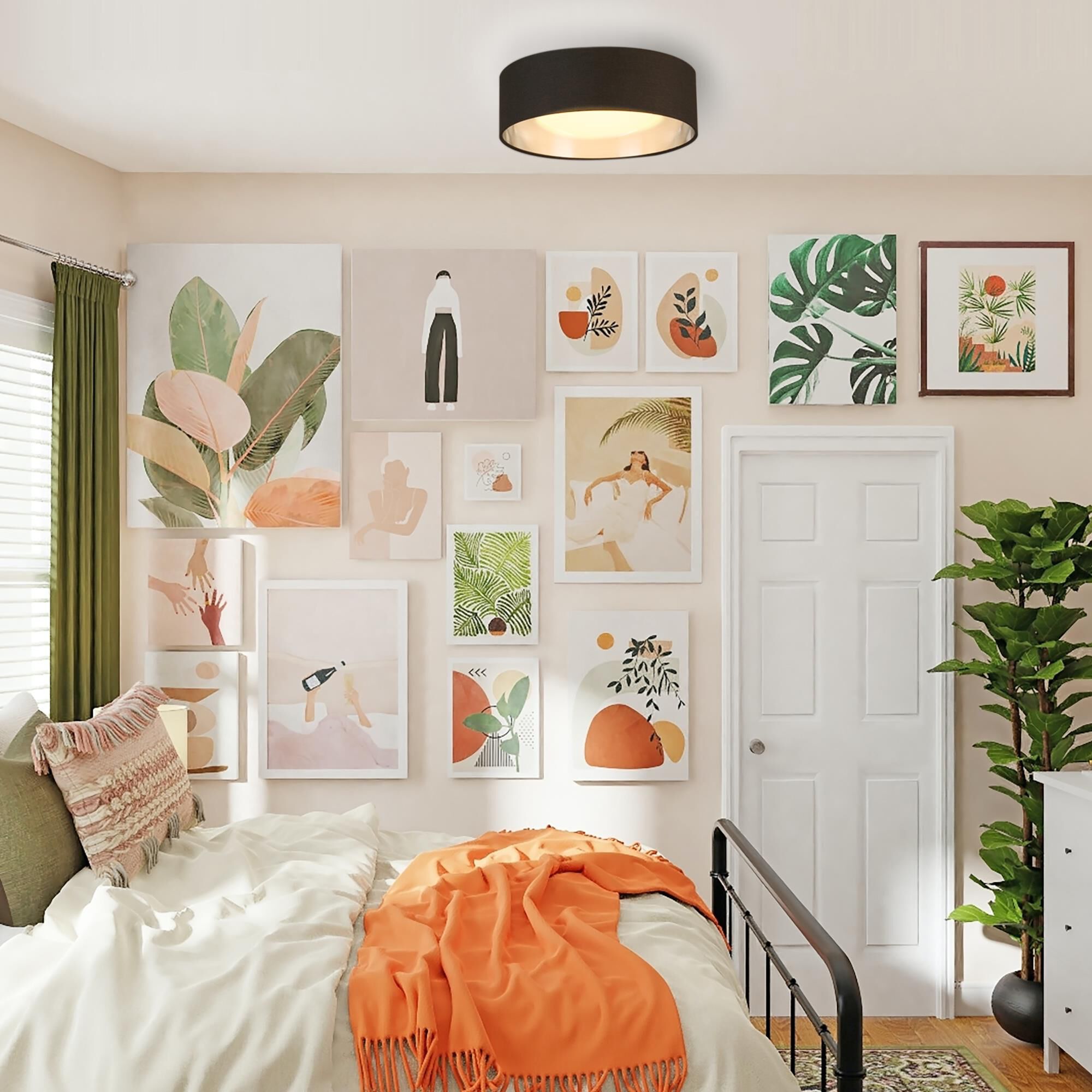 Shown in Black and Brushed Nickel finish and Black and Brushed Nickel Fabric shade