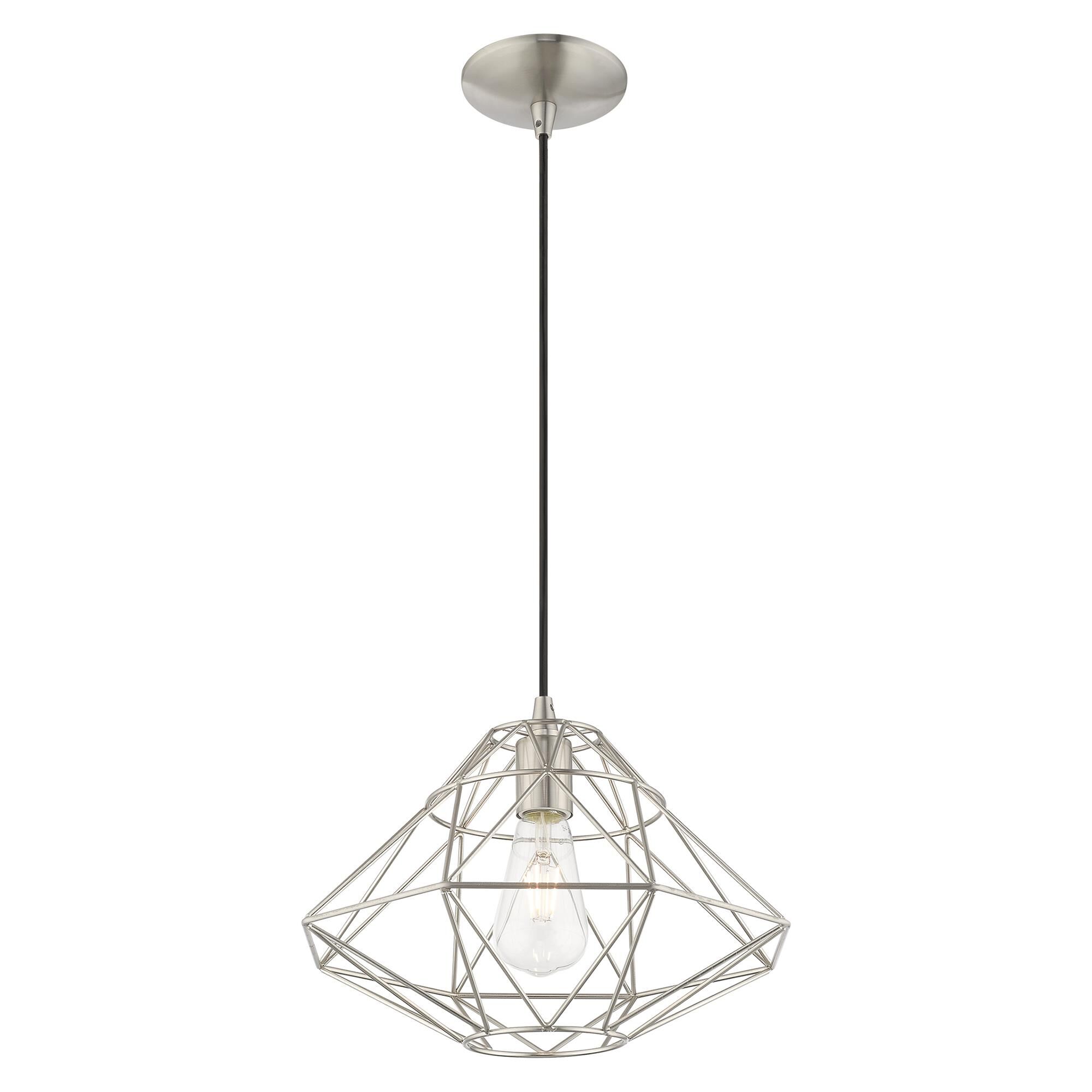 Shown in Brushed Nickel finish and Brushed Nickel Geometric Metal shade