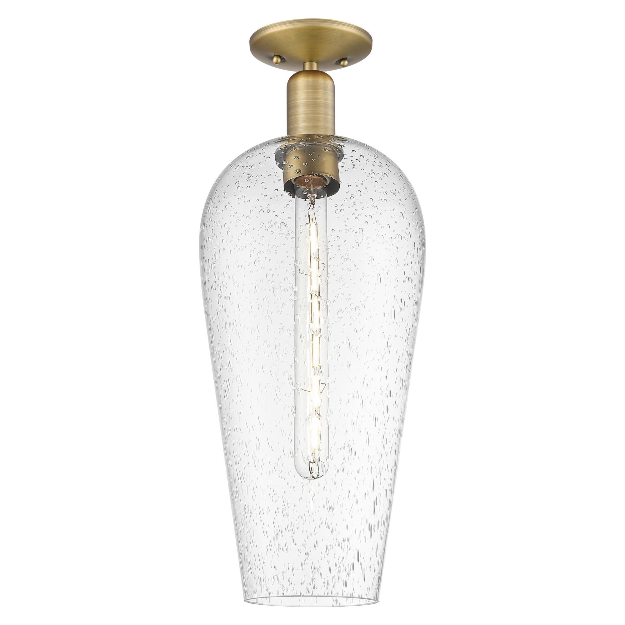 Shown in Brushed Brass finish and Seedy Deco Swirl glass