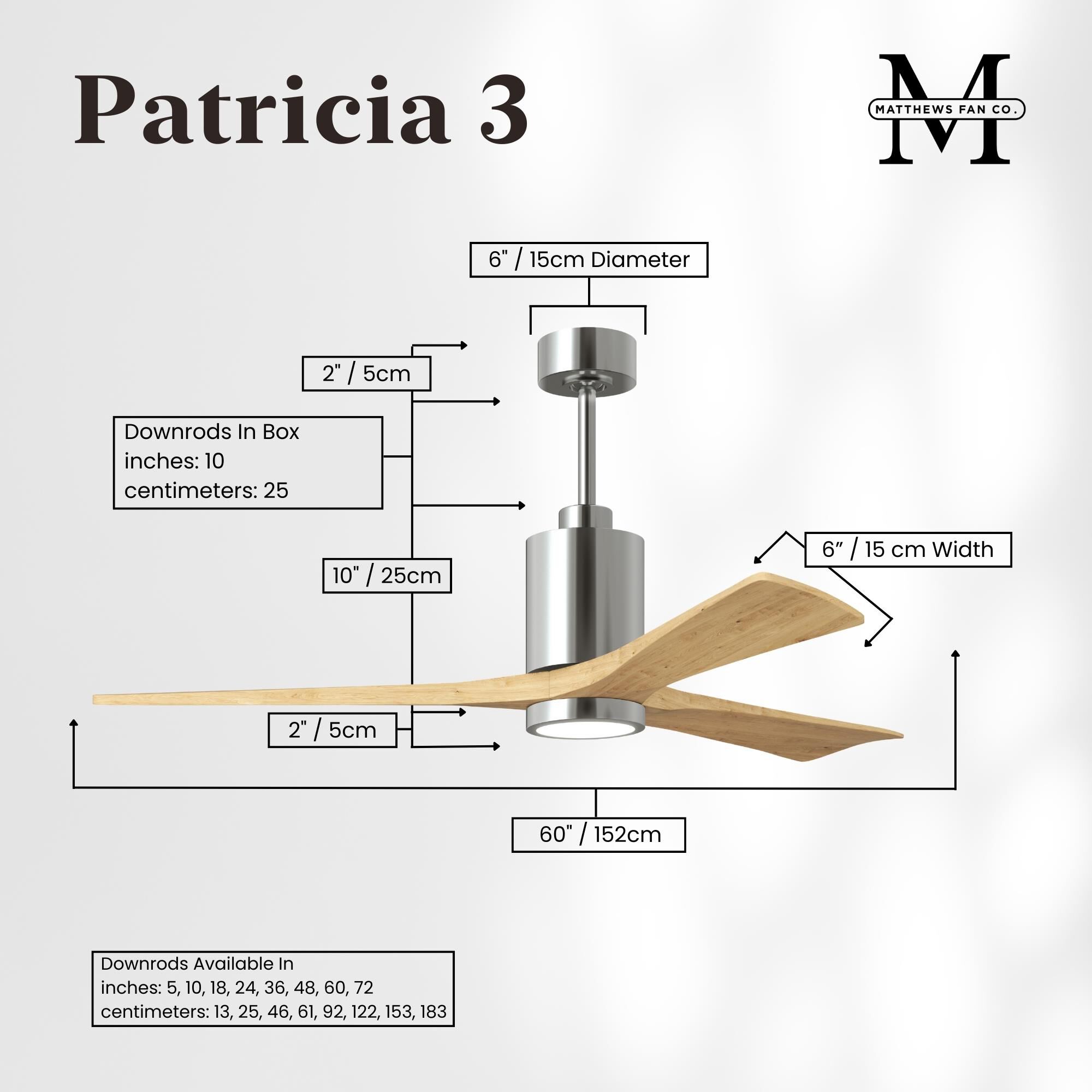 Patricia 60 Inch Ceiling Fan with Light Kit by Matthews Fan Company