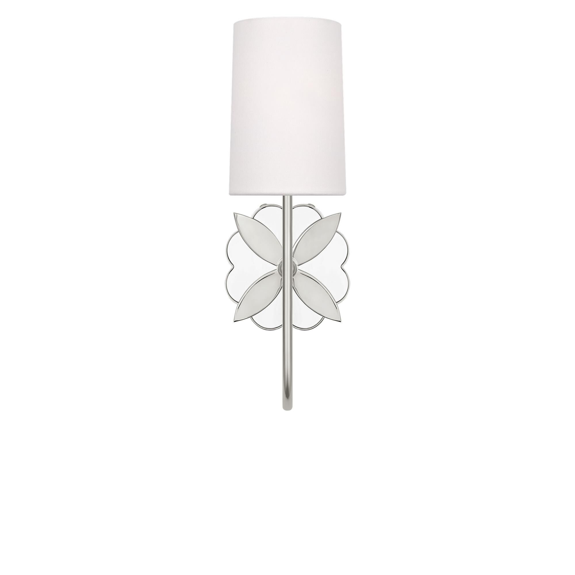 Shown in Polished Nickel finish and White Linen Fabric shade