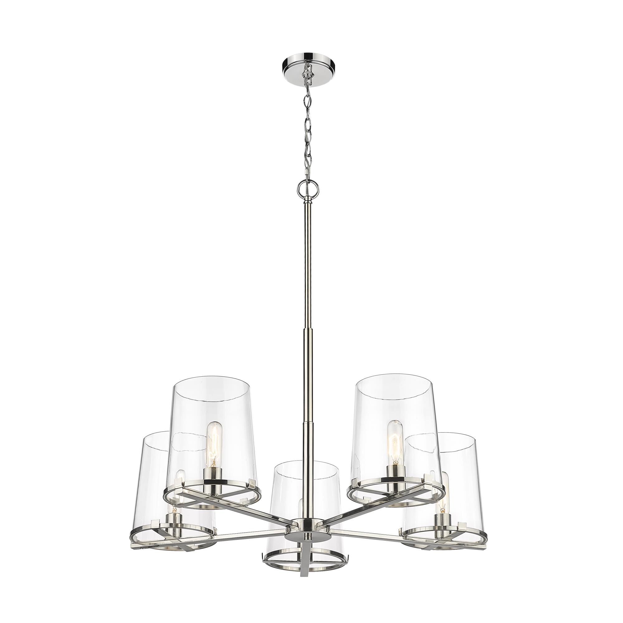 Shown in Polished Nickel finish and Glass shade