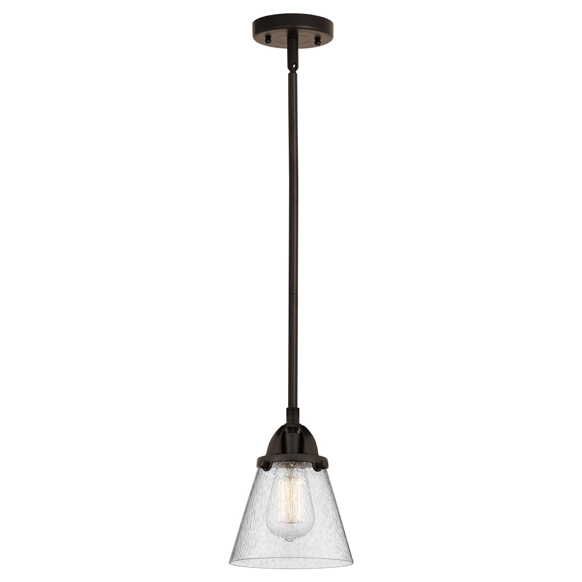 Shown in Oil Rubbed Bronze finish and Seedy Small Cone glass and No Shade shade