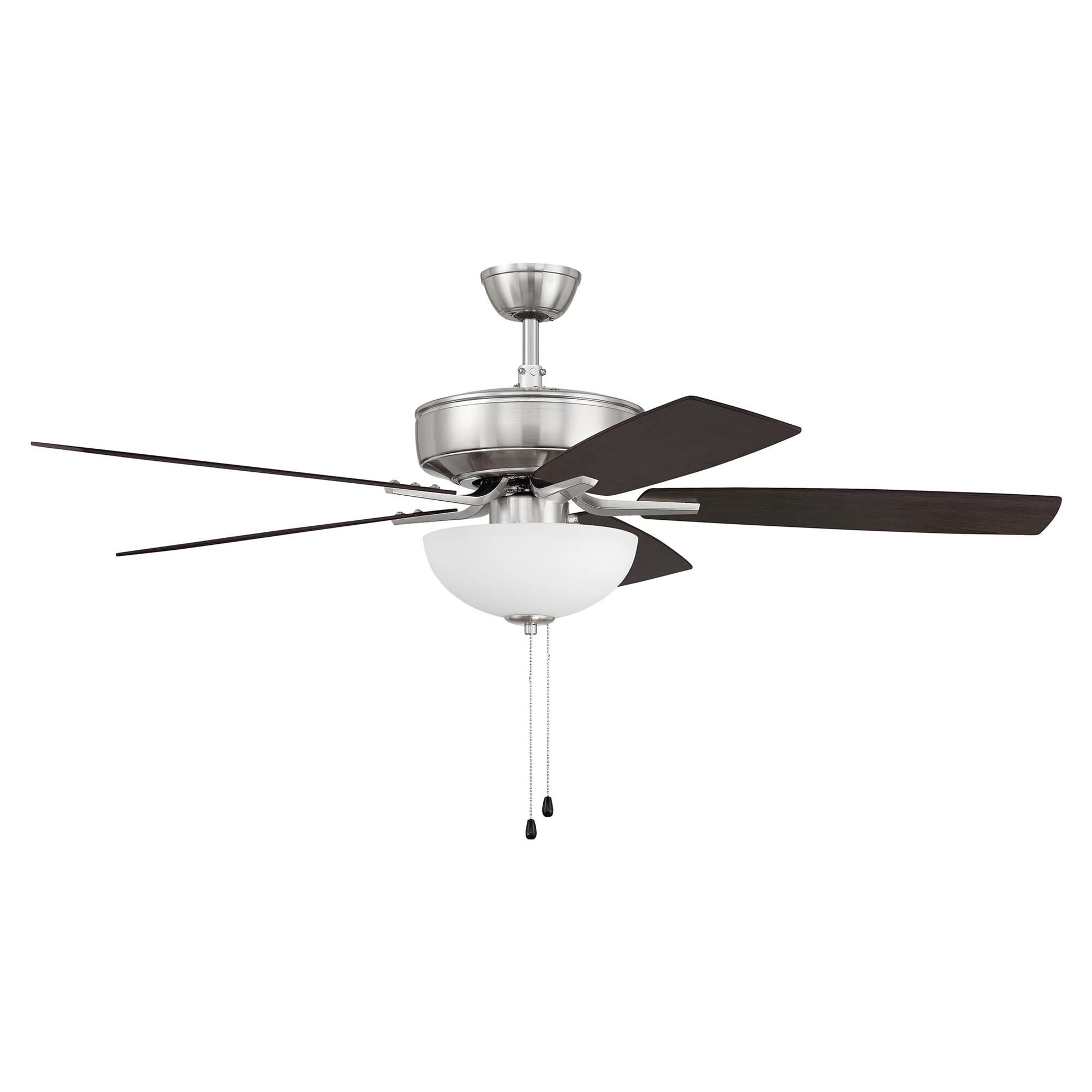 Shown in Brushed Polished Nickel finish and White Frost glass and Yes shade