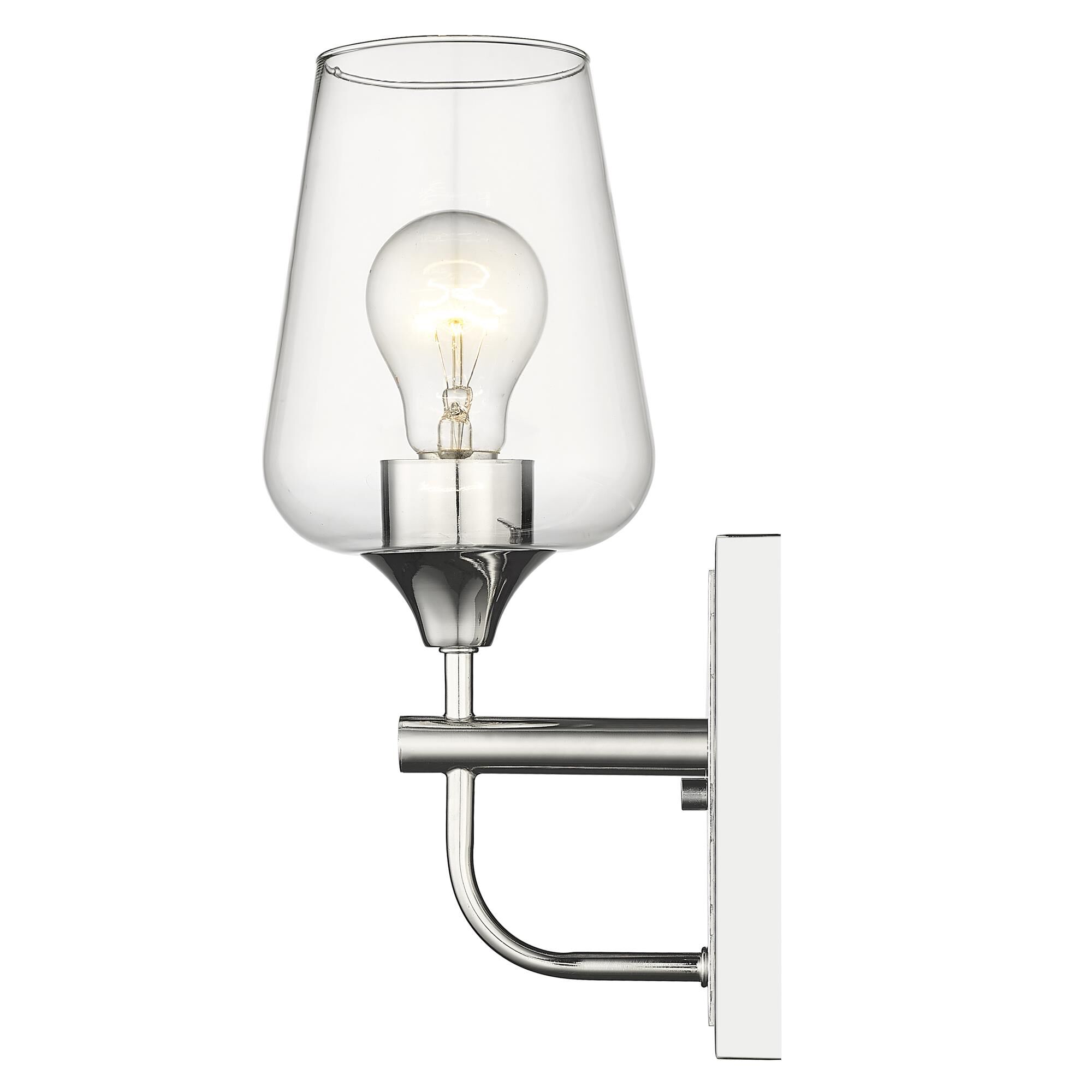 Shown in Polished Nickel finish and Clear Glass shade