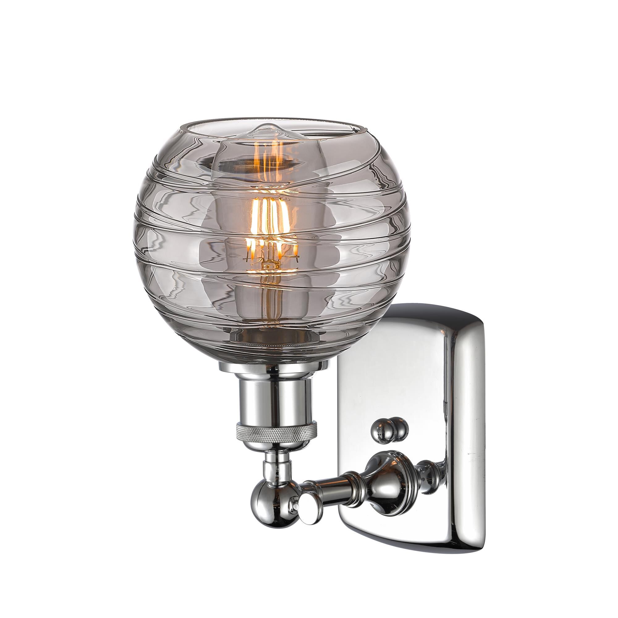 Shown in Polished Chrome finish and Light Smoke Deco Swirl glass