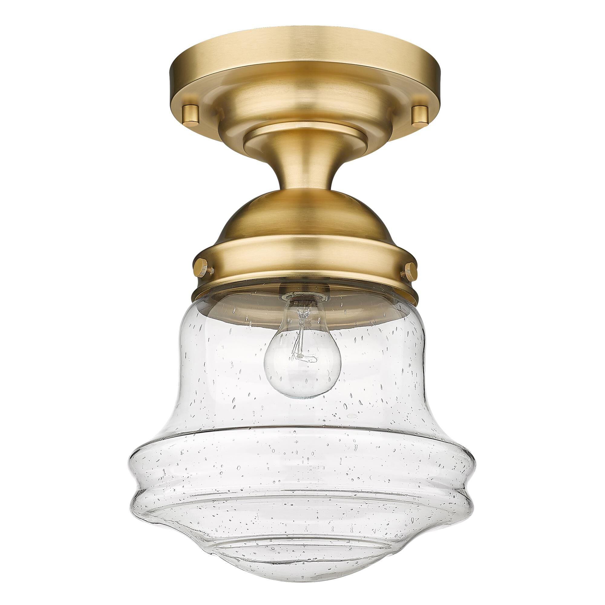 Shown in Heritage Brass finish and Clear Seedy glass