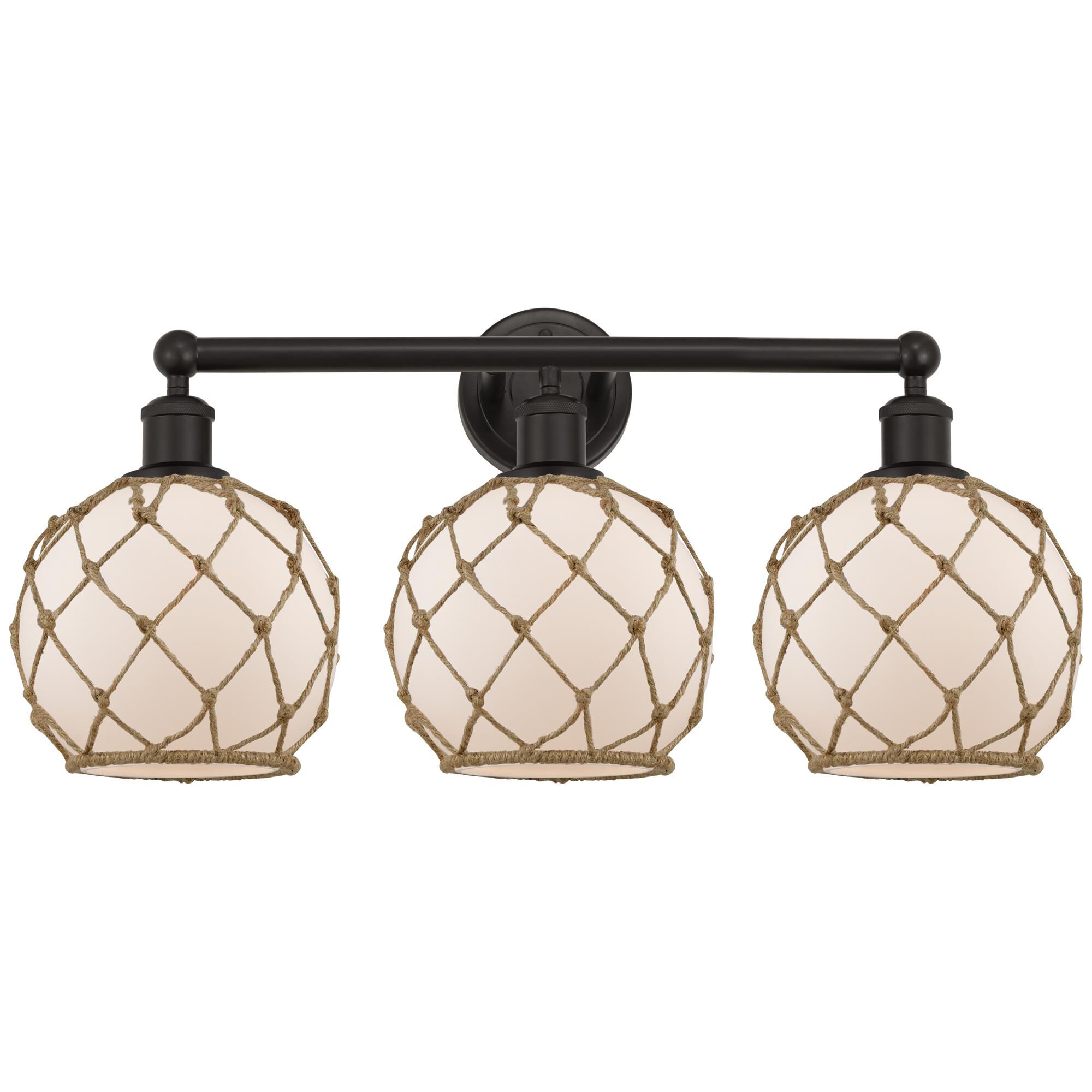 Shown in Oil Rubbed Bronze finish and White with Brown Rope glass