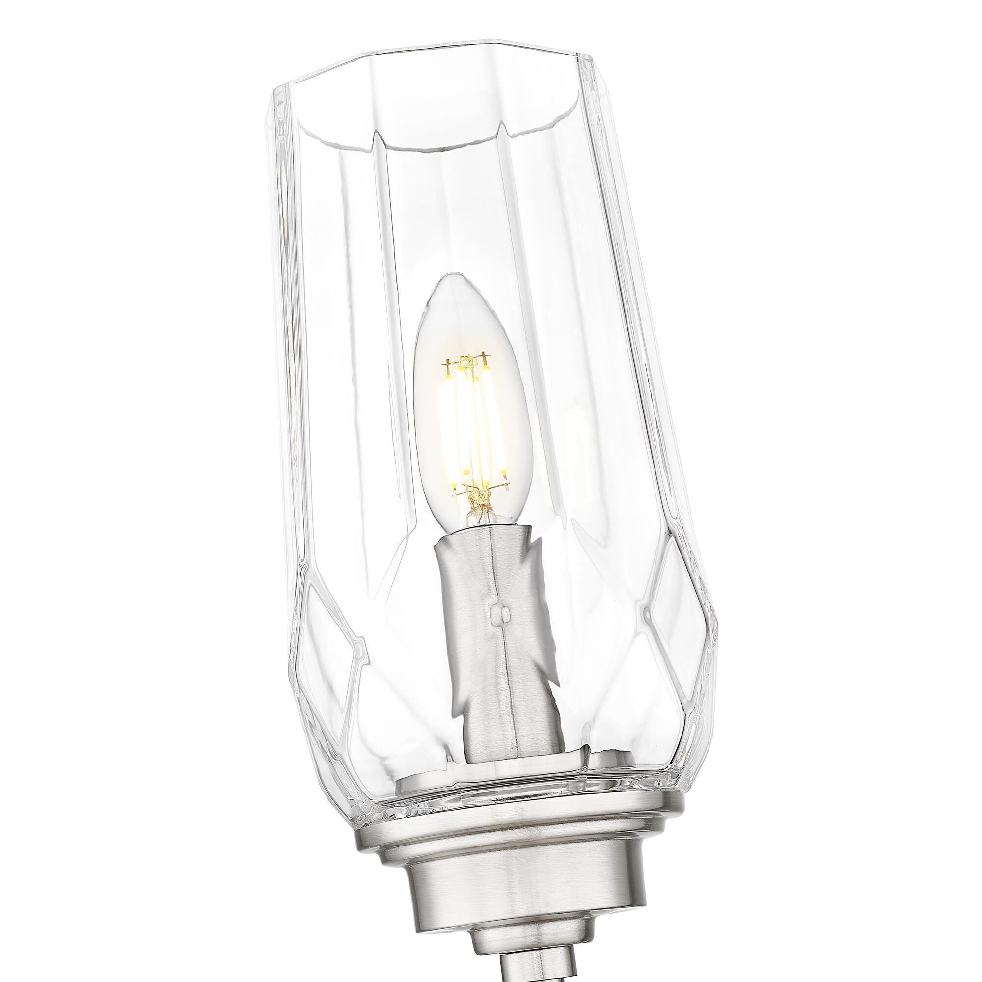 Shown in Brushed Nickel finish and Clear glass