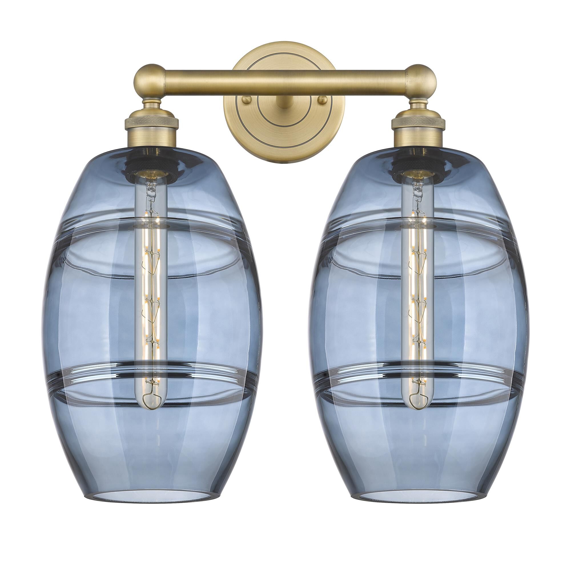 Shown in Brushed Brass finish and Princess Blue glass