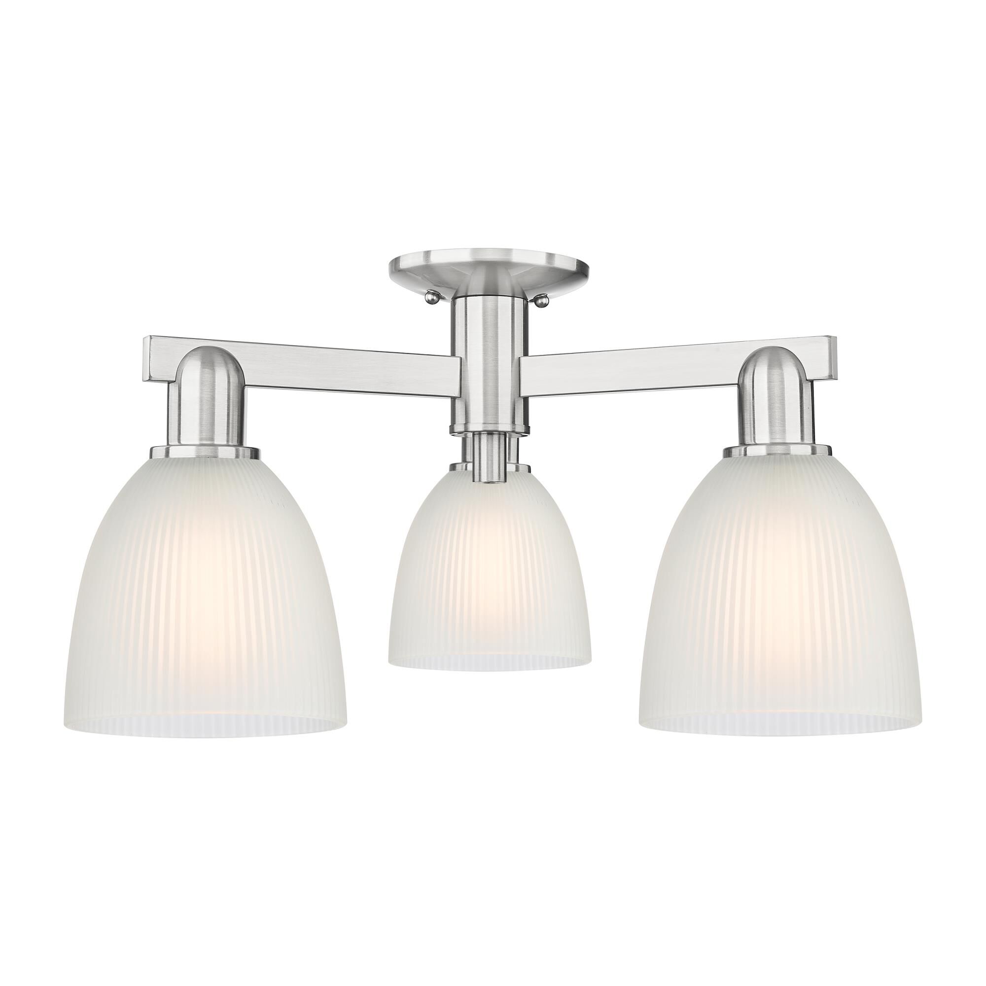 Shown in Brushed Satin Nickel finish and White glass