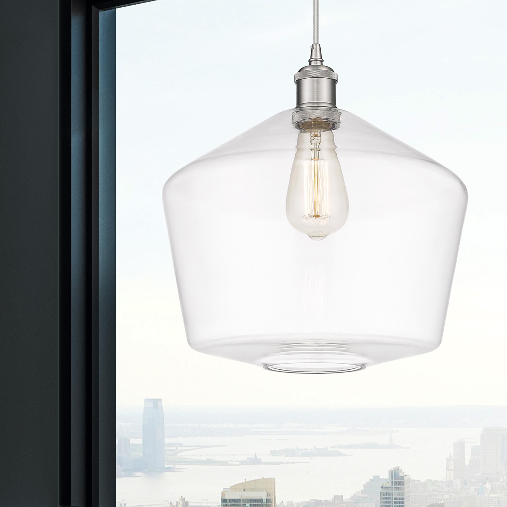 Shown in Brushed Satin Nickel finish and Clear glass