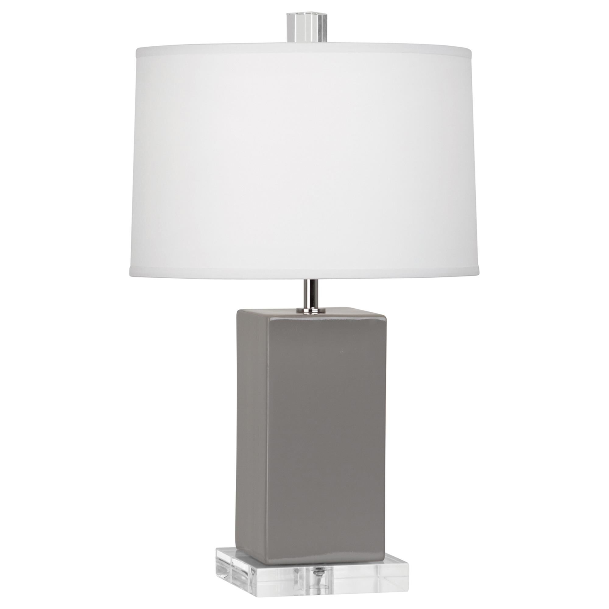 Shown in Smoky Taupe Glazed Ceramic finish and Oyster Linen With Self Fabric Top Diffuser shade