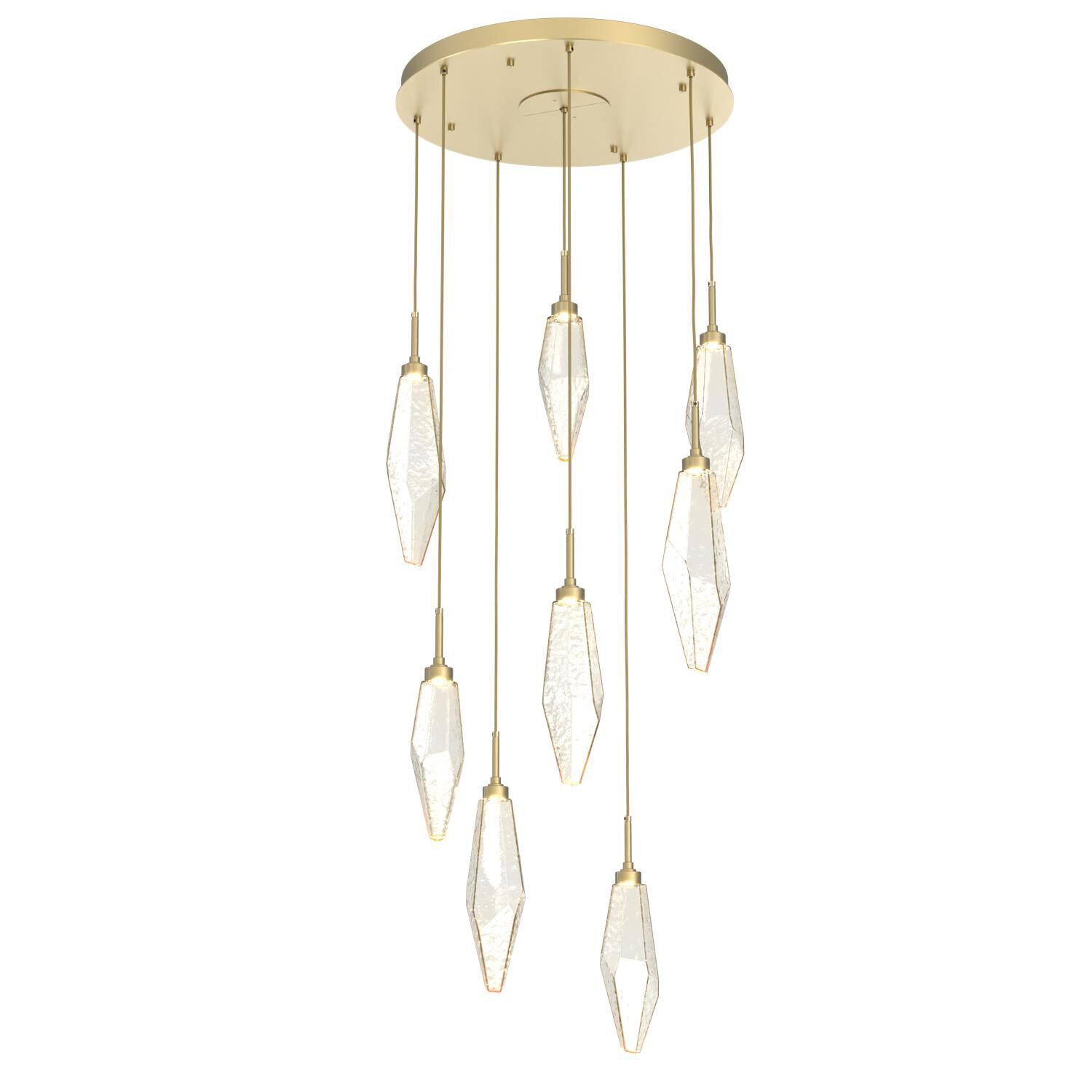 Shown in Gilded Brass finish and Chilled Amber glass