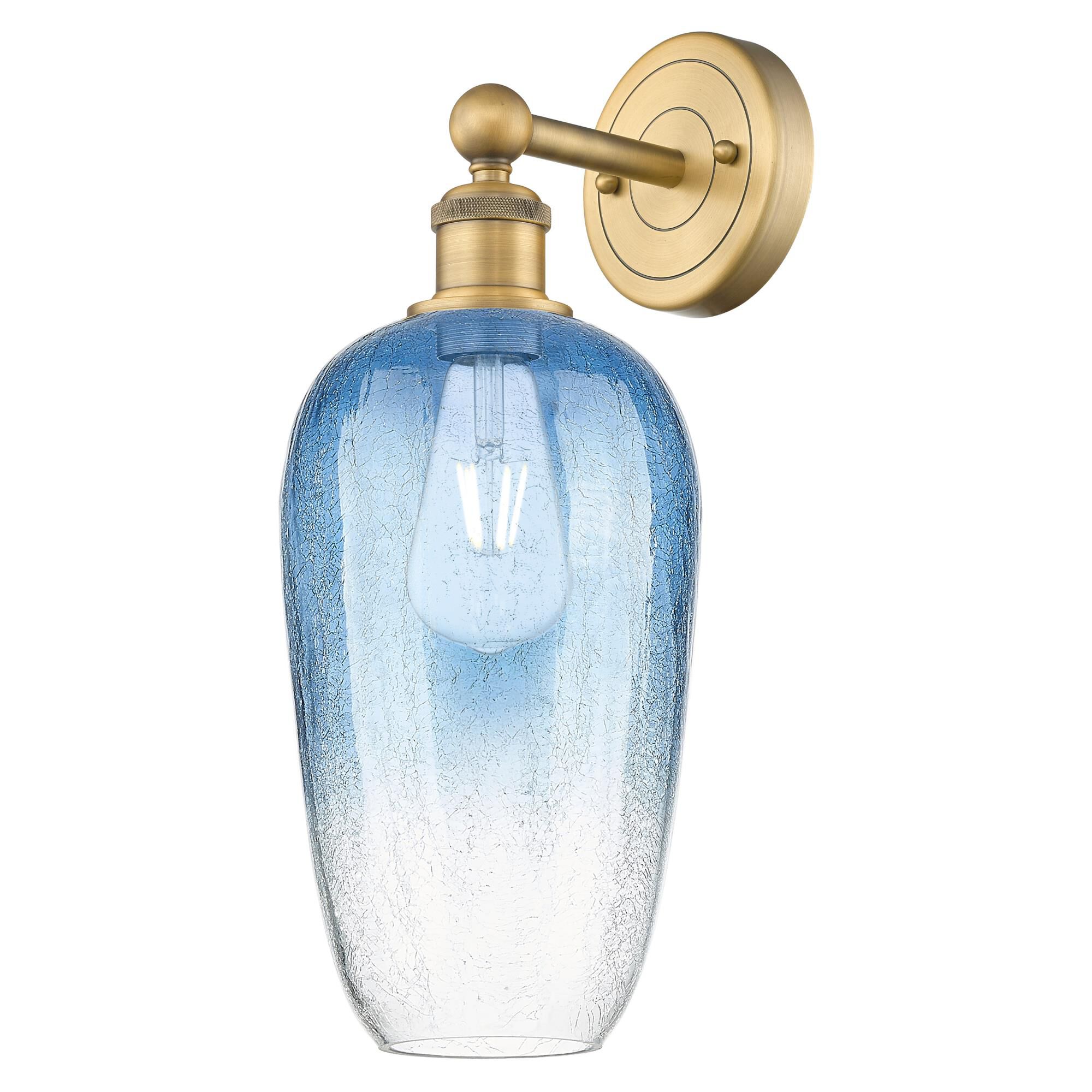 Shown in Brushed Brass finish and Sapphire Blue glass