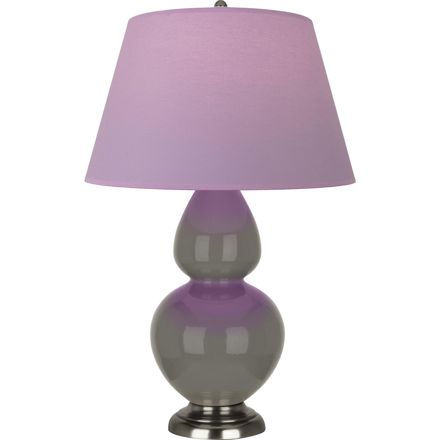 Shown in Ash finish and Lavender and Plum shade and Antique Silver accent