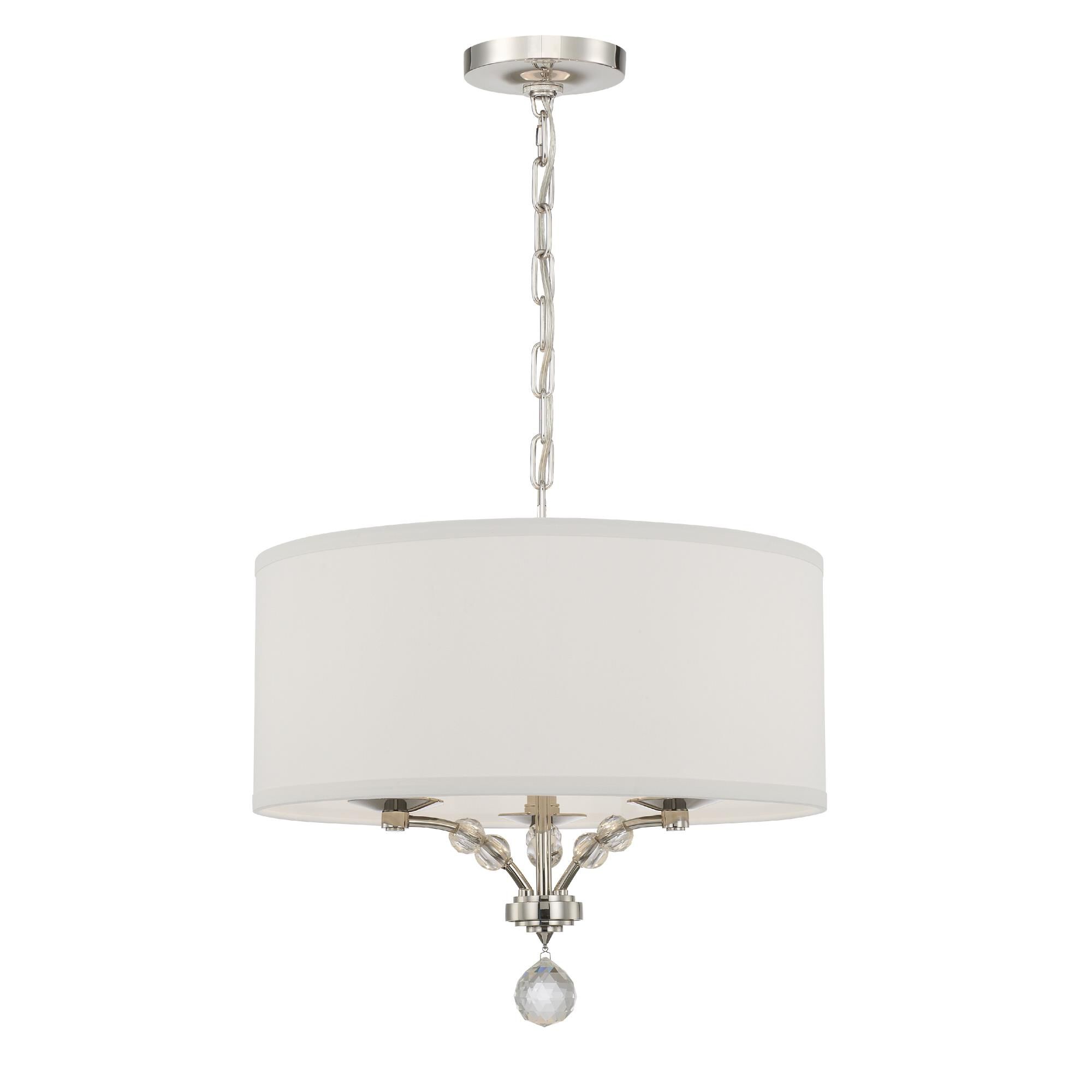 Shown in Polished Nickel finish and White Linen glass and White Linen shade
