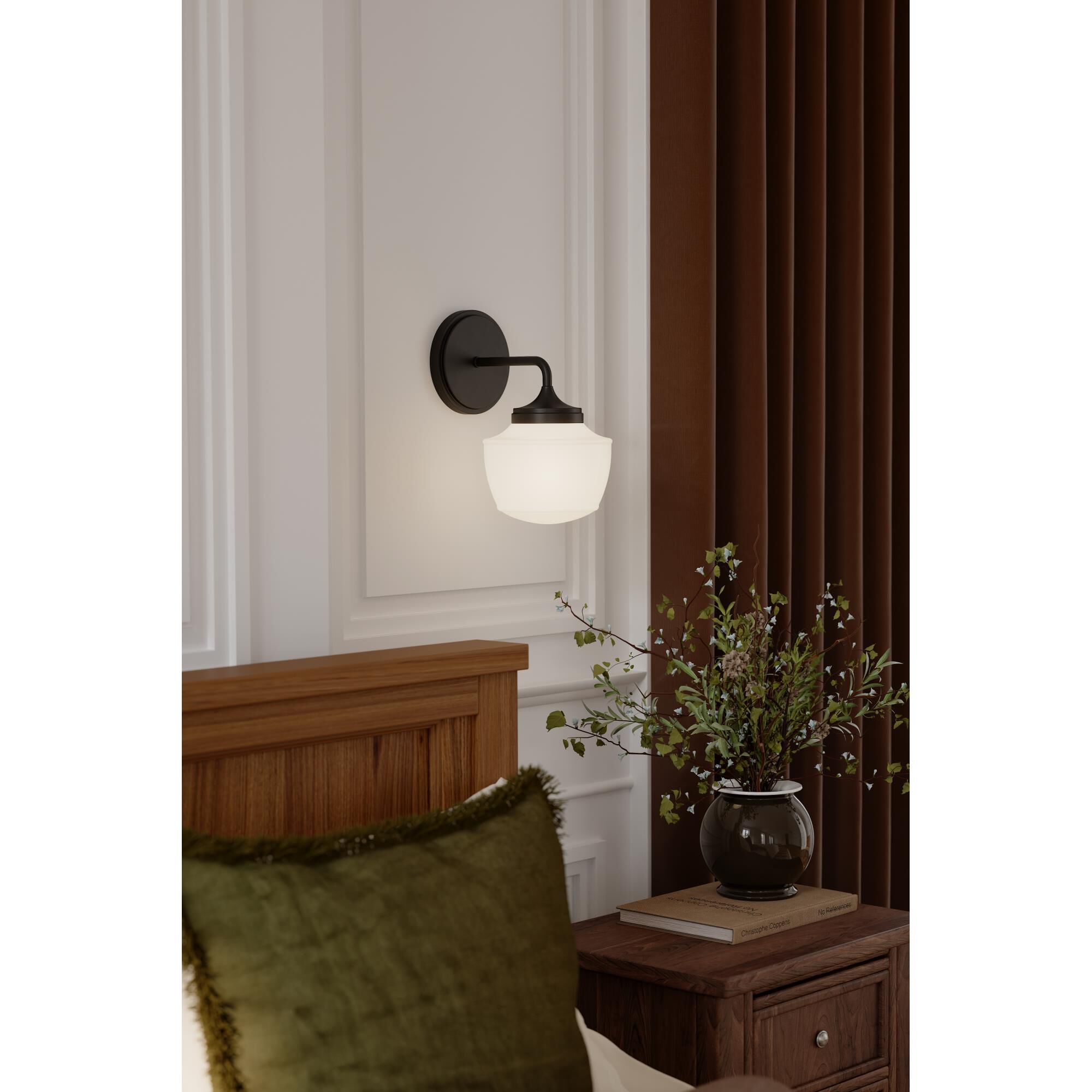 Shown in Dark Matte Black finish and Etched Opal glass