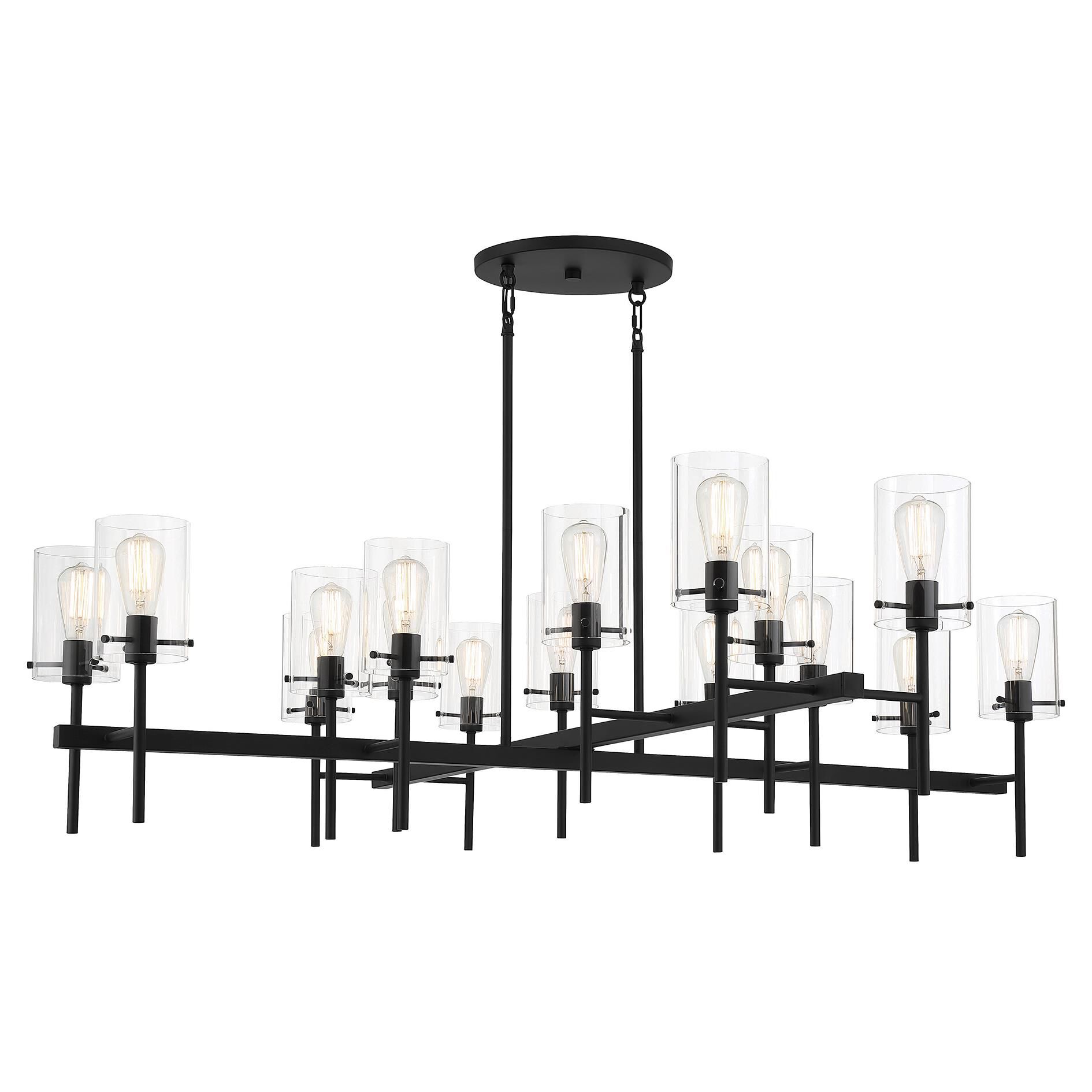 Shown in Matte Black finish and Clear glass and Glass shade