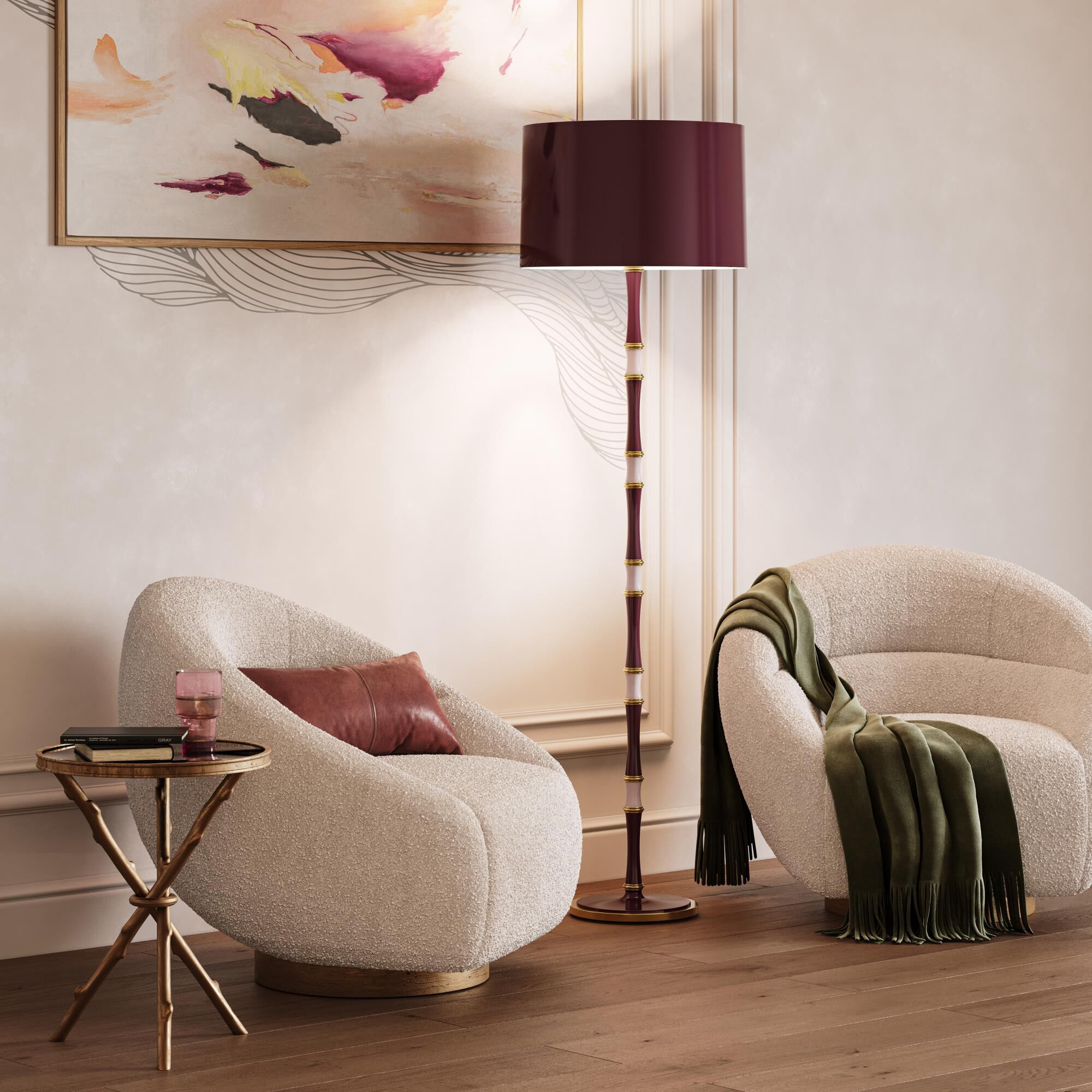 Shown in Sugar Plum Rose Water finish and Purple shade and Modern Brass accent