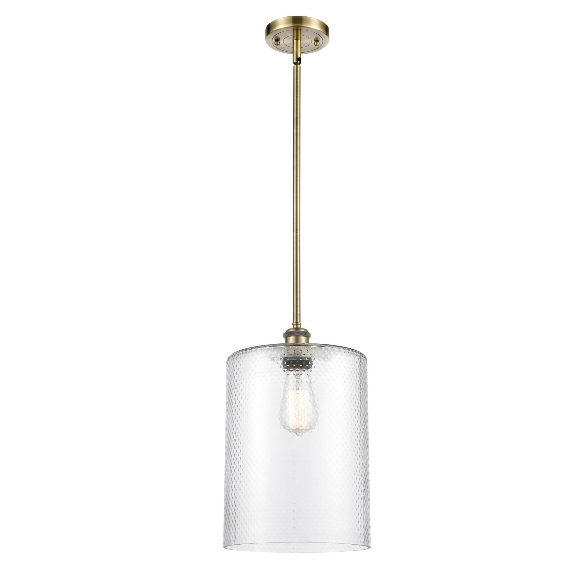 Shown in Antique Brass finish and Clear Large Cobbleskill glass and None shade