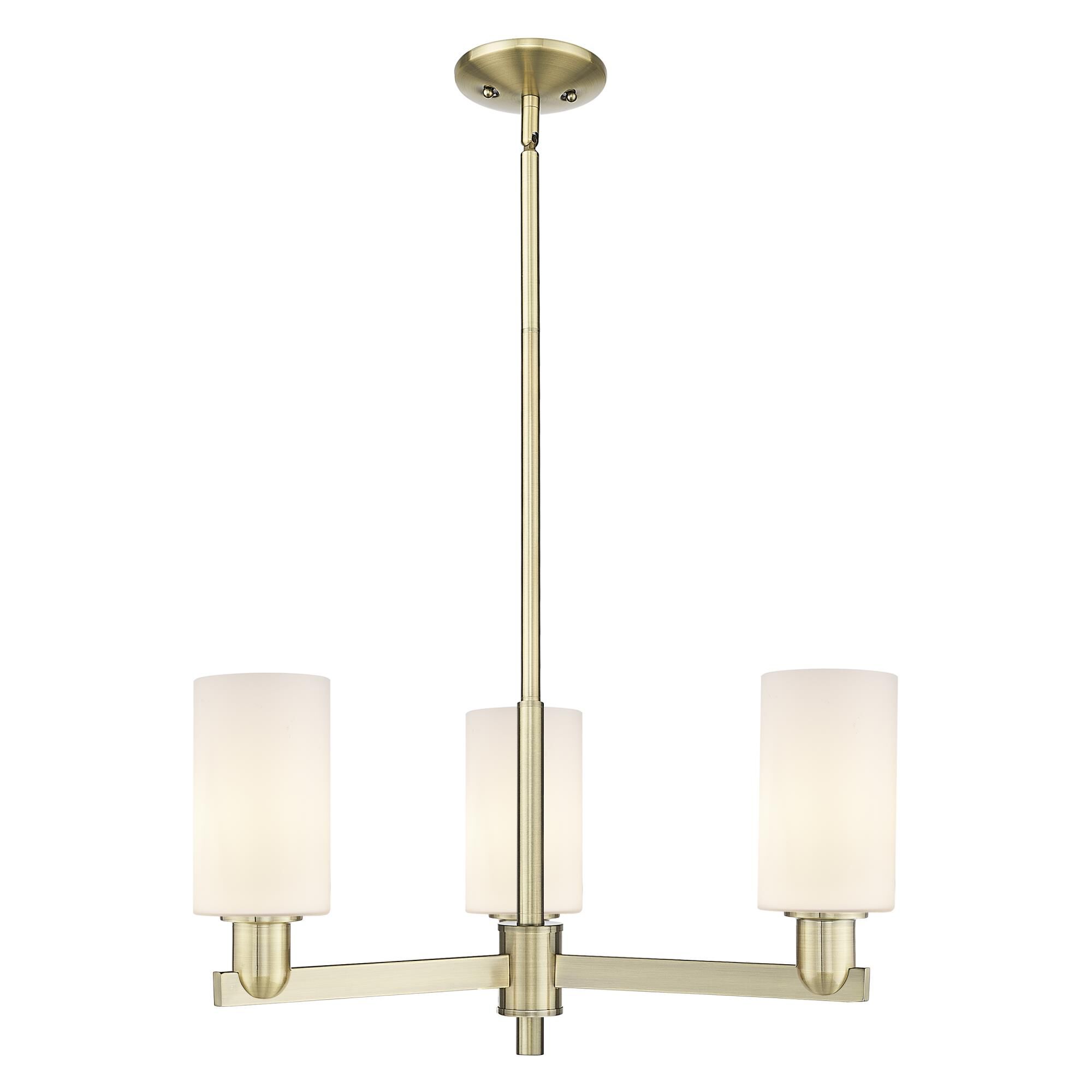 Shown in Antique Brass finish and Matte White glass