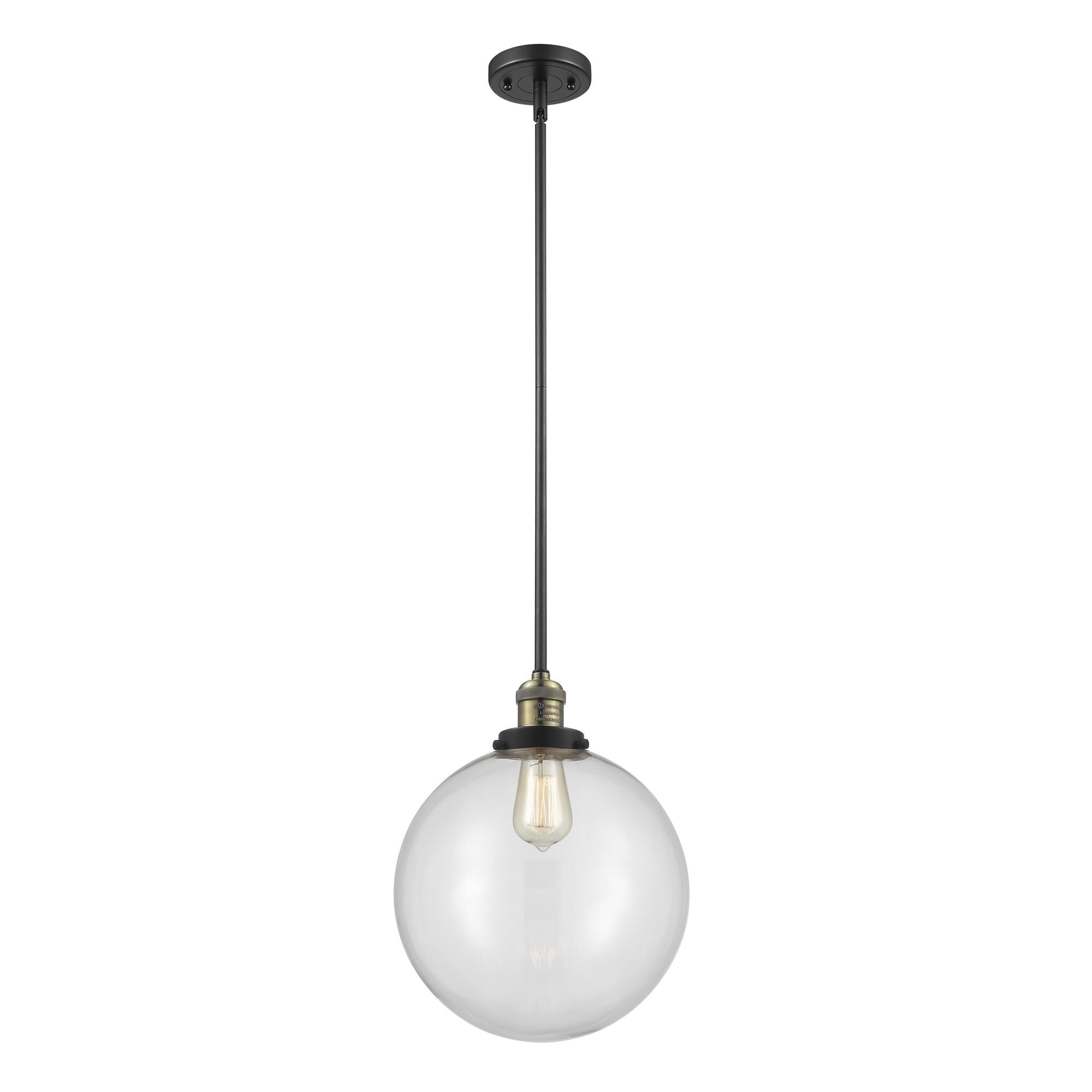 Shown in Black Antique Brass finish and Clear Beacon glass